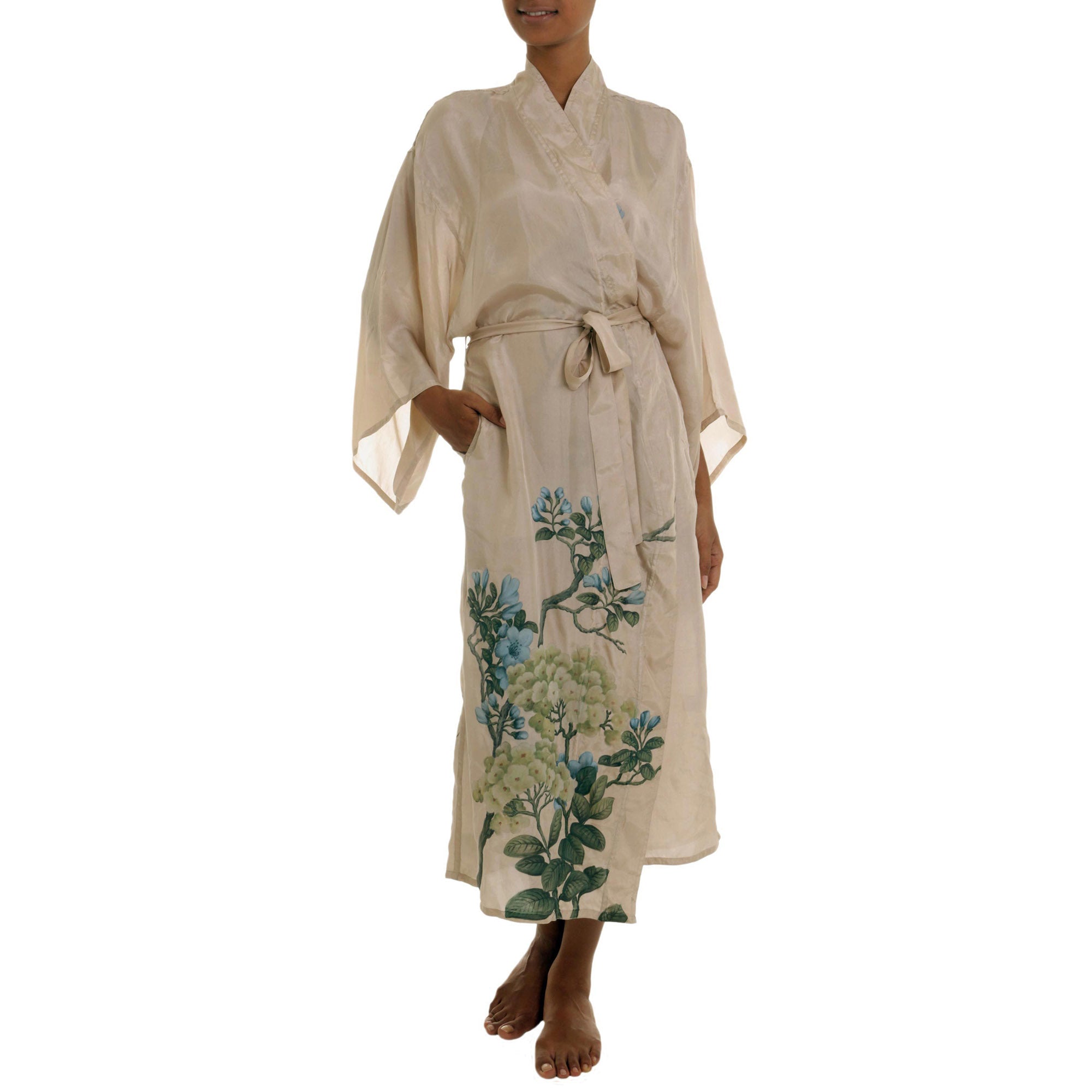 Azure Blossoms Silk Robe