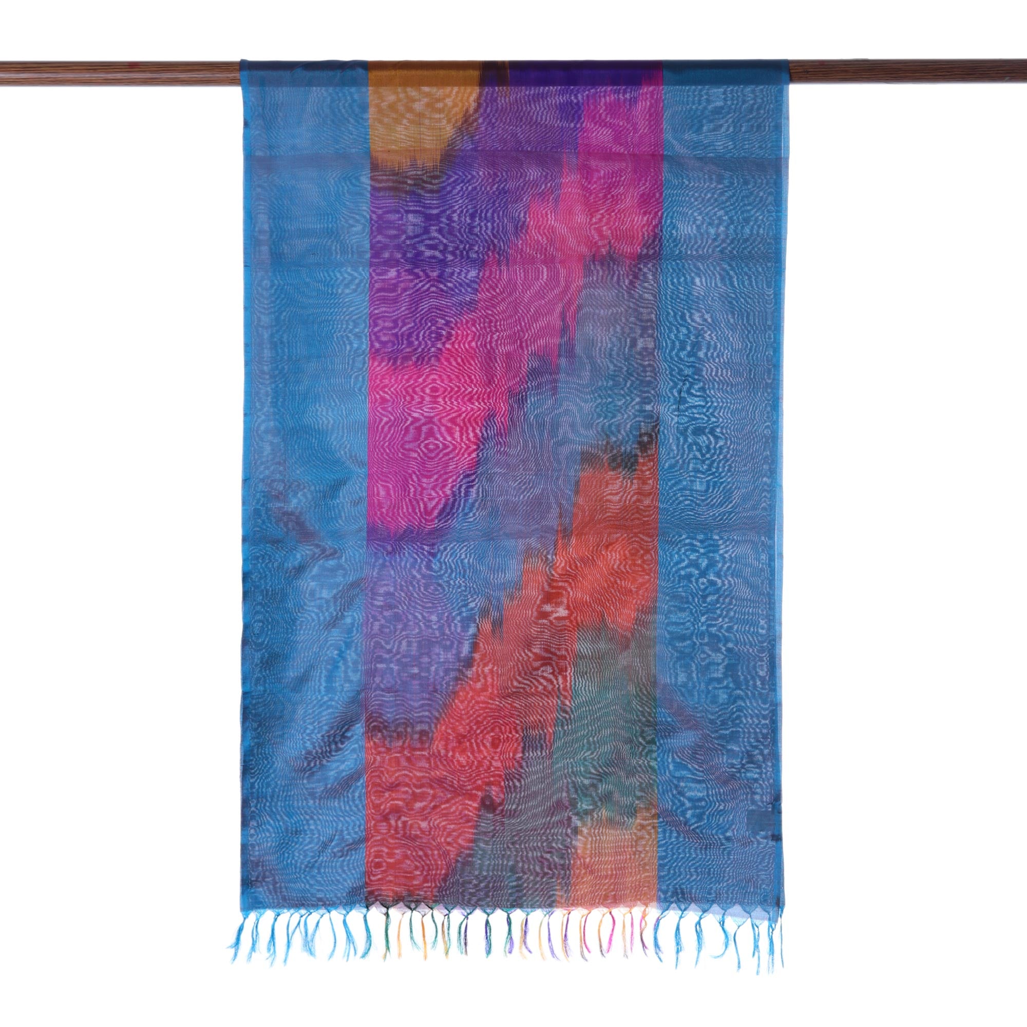 Ikat Taste Colorful Ikat Handwoven Silk Scarf from India