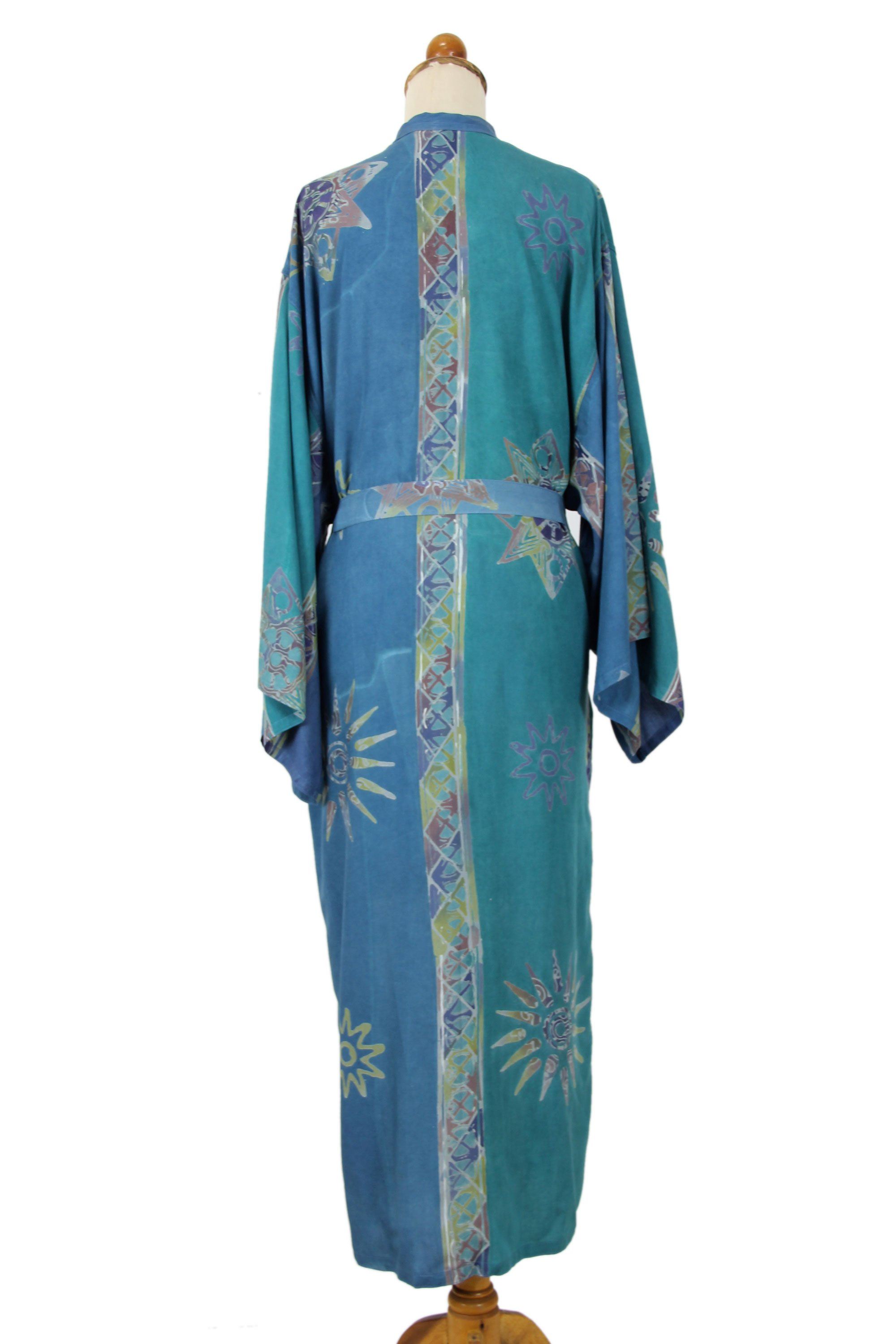 Women's Floral Teal Batik Lightweight Robe