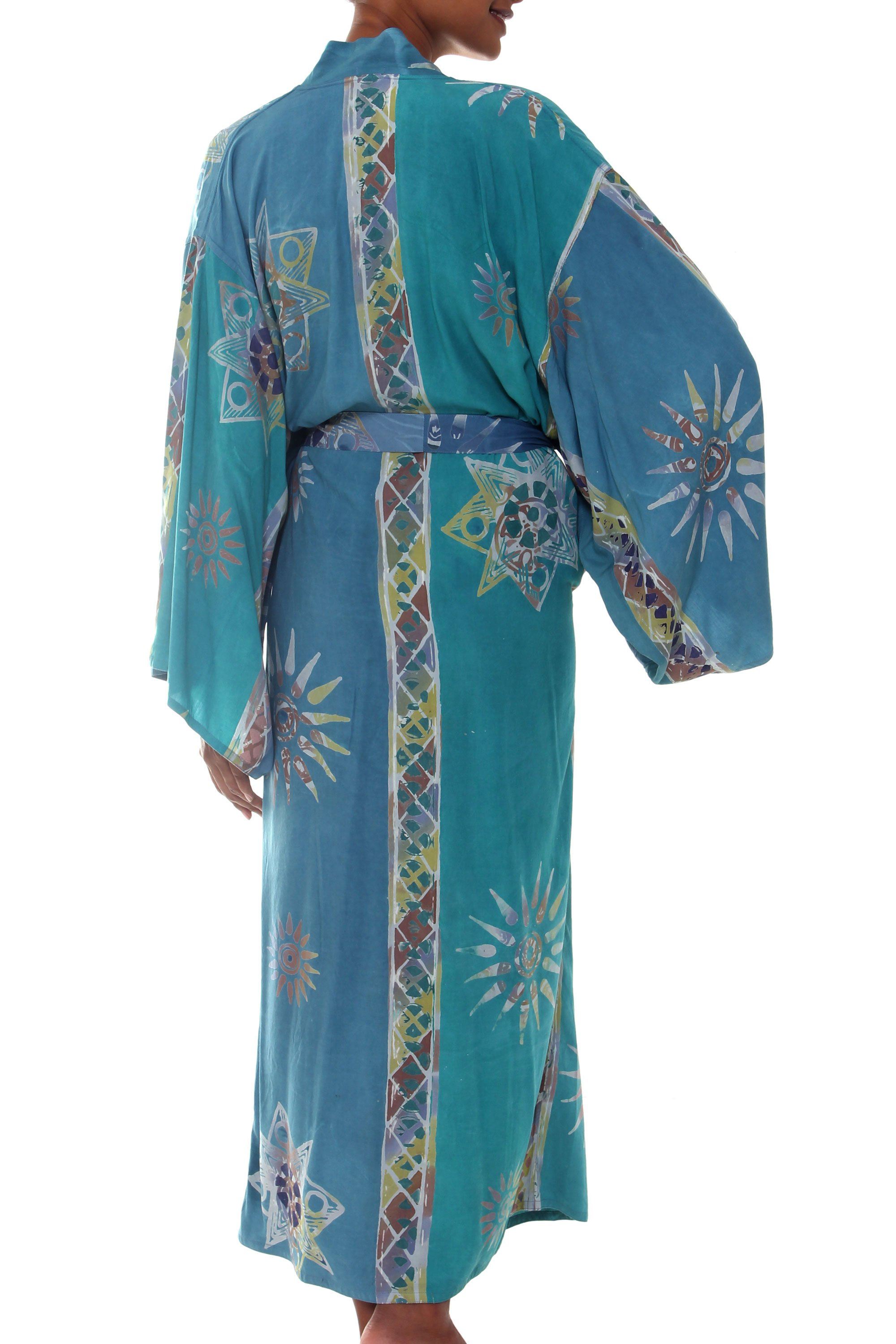 Women's Floral Teal Batik Lightweight Robe