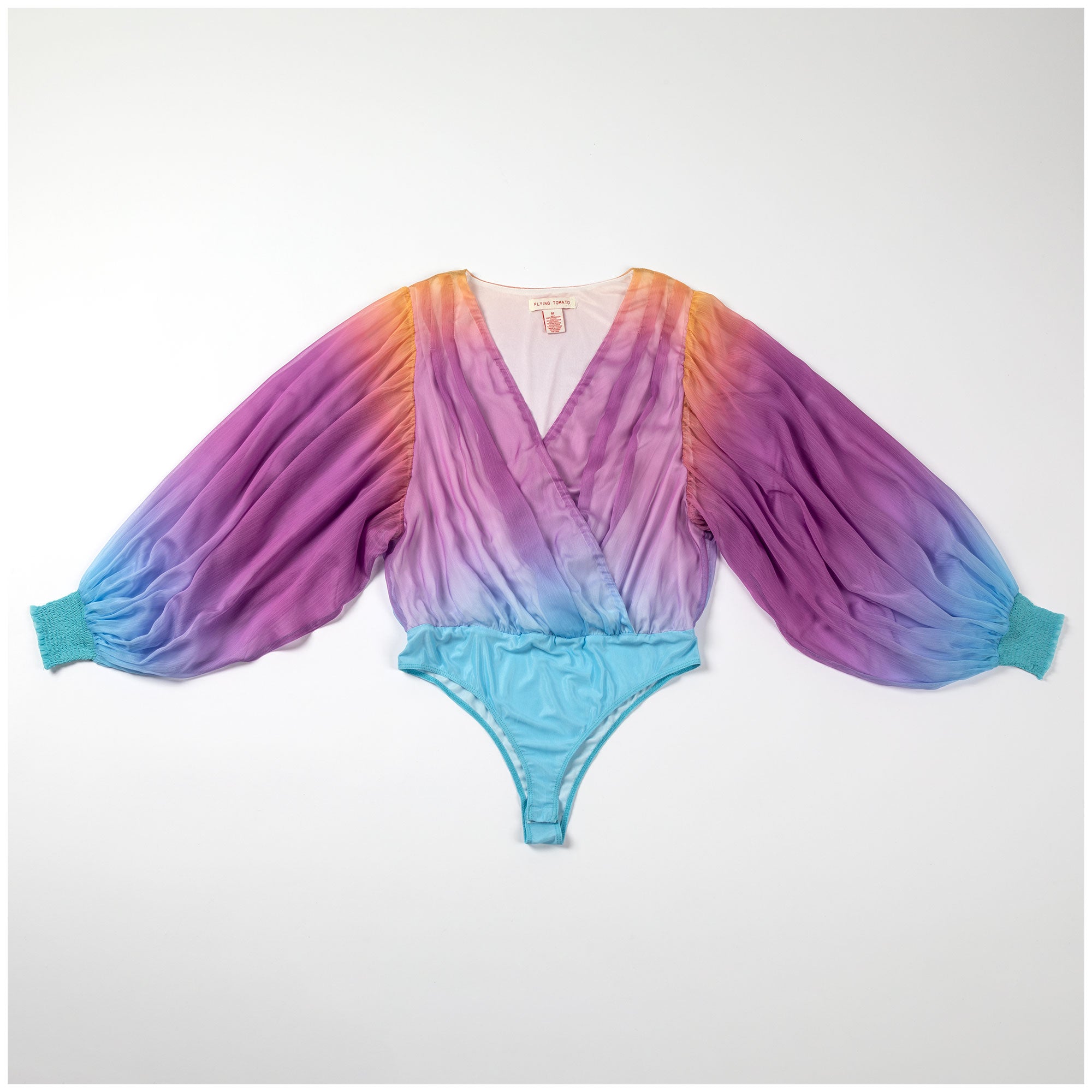 Ombre Plunge Billowy Long Sleeve Bodysuit