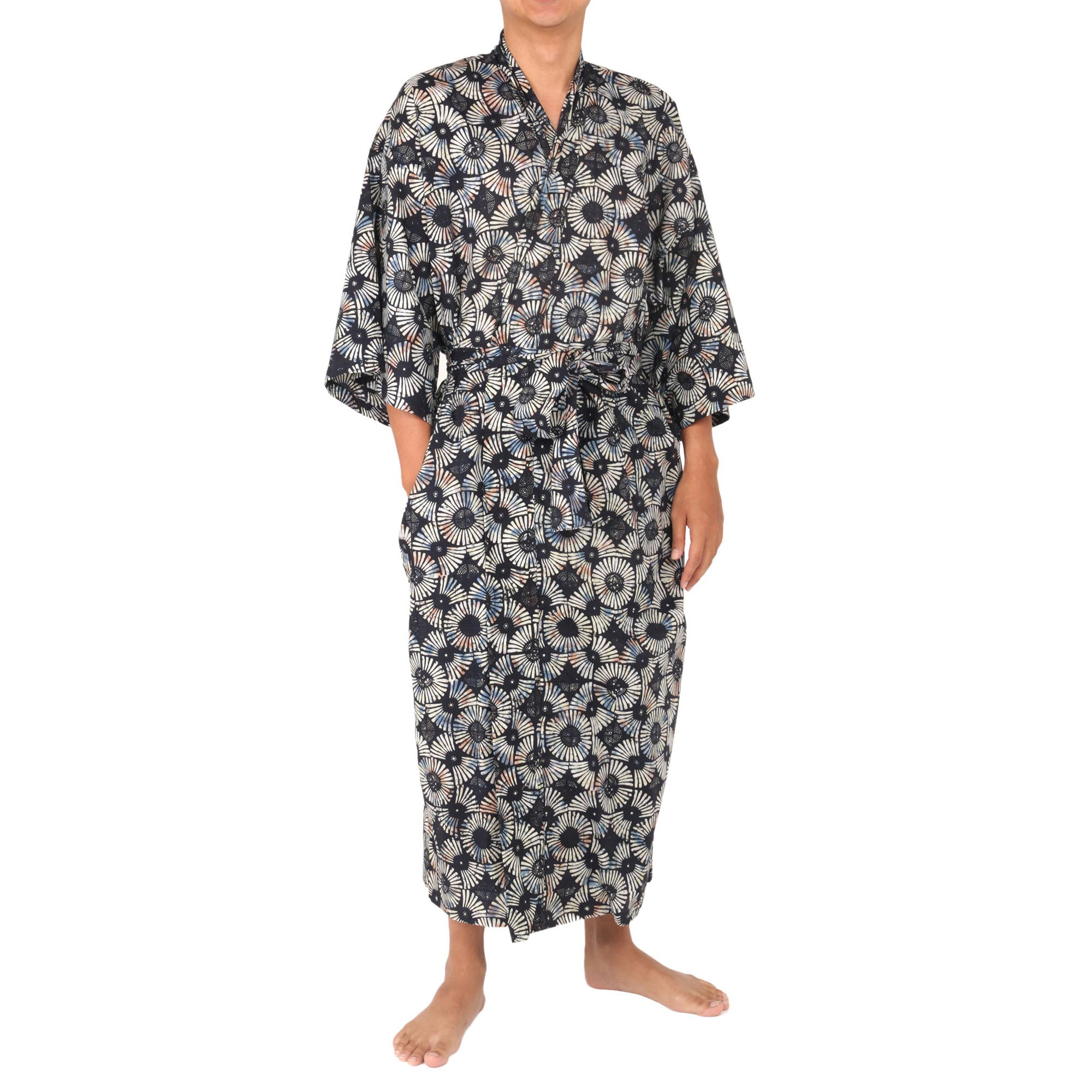 Men's Cotton Midnight Fireworks Blue Batik Robe