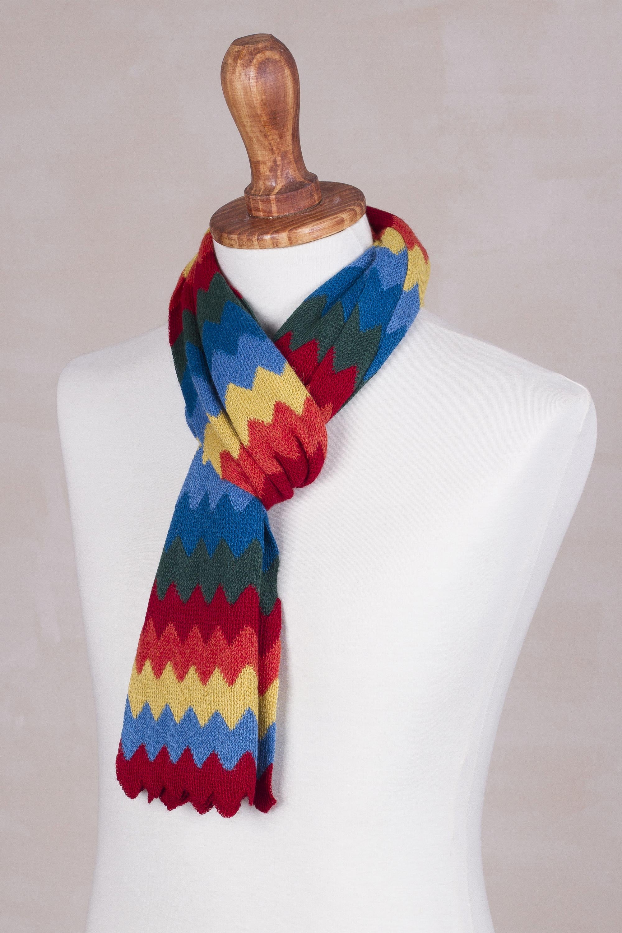 Zigzag Rainbow Multicolored Zigzag Striped Alpaca Blend Scarf from Peru