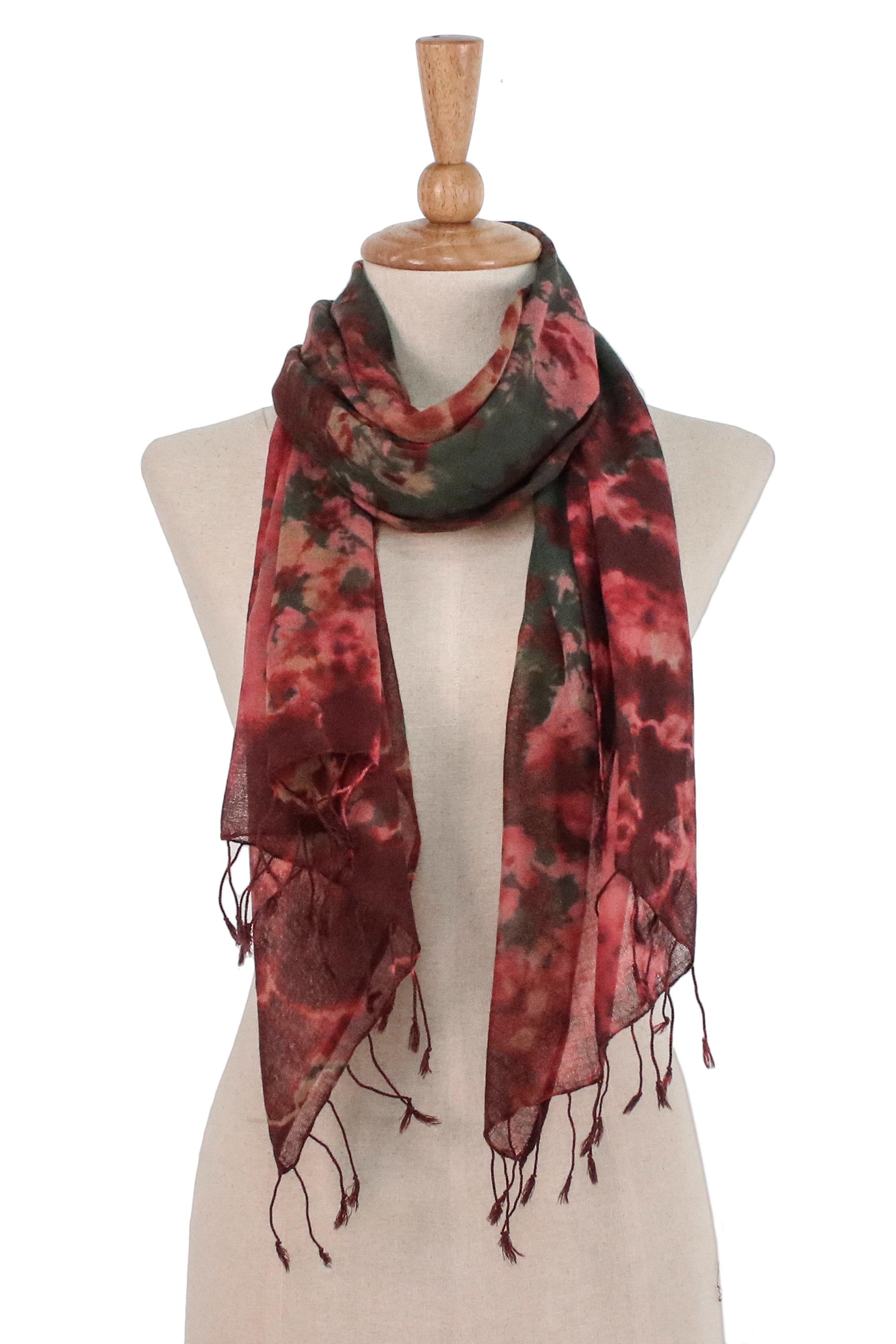 Heated Colors Tie-Dyed Cotton Wrap Scarf in Red from Thailand