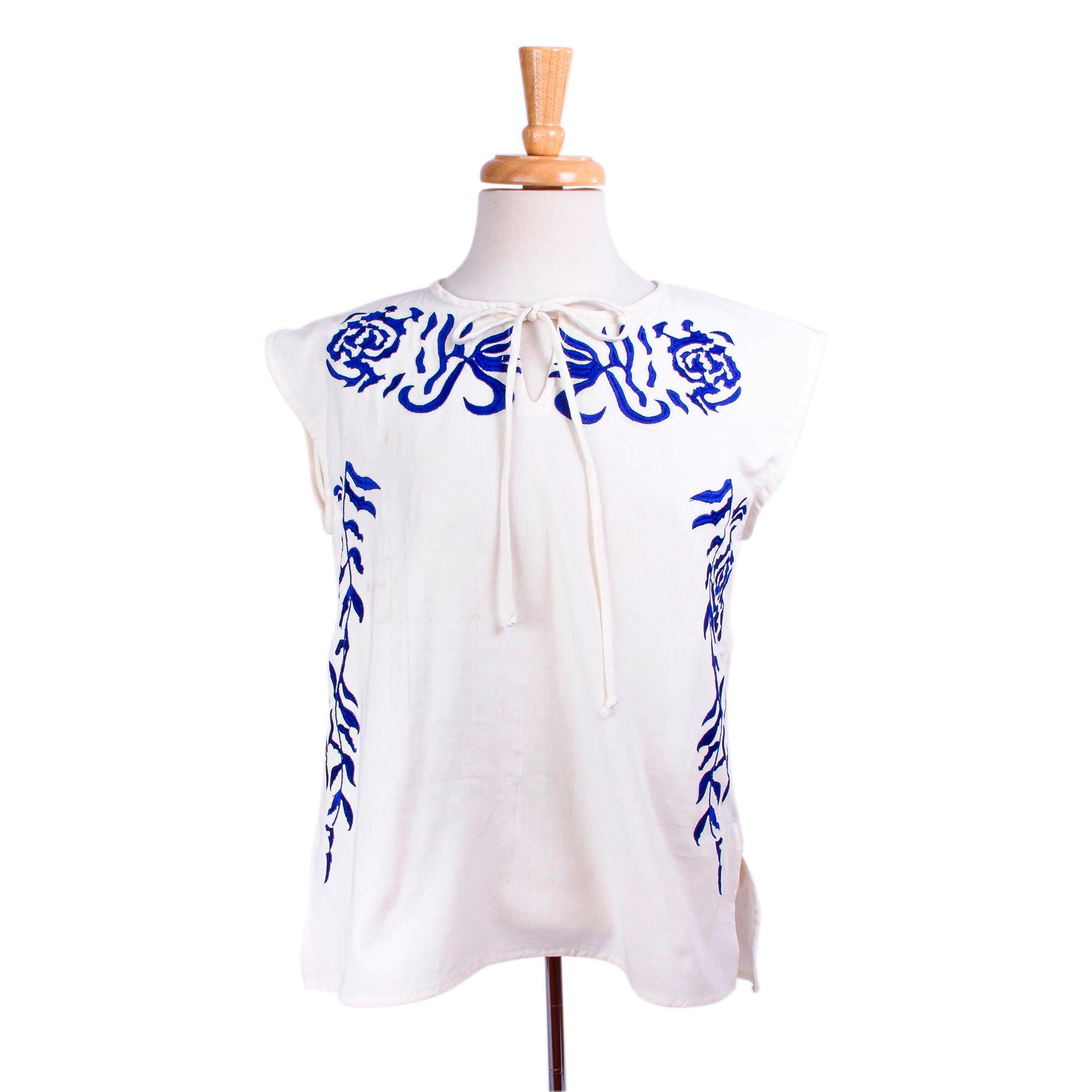 Chapala Blue Blue and White Embroidered Blouse