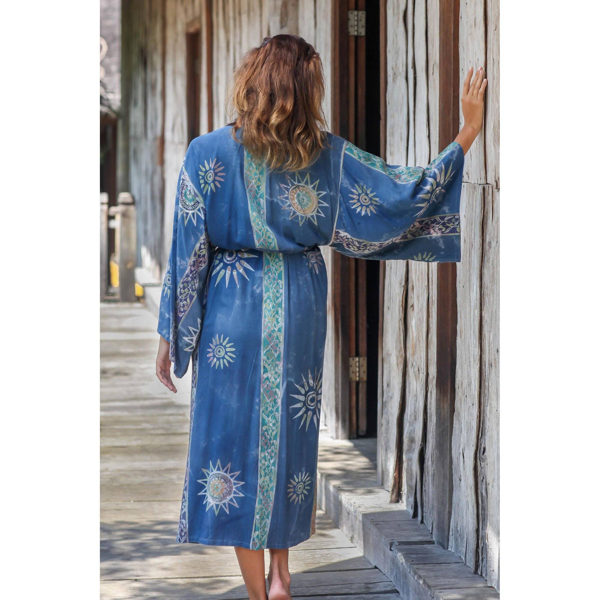 Midnight in Blue Women's Batik Long Robe