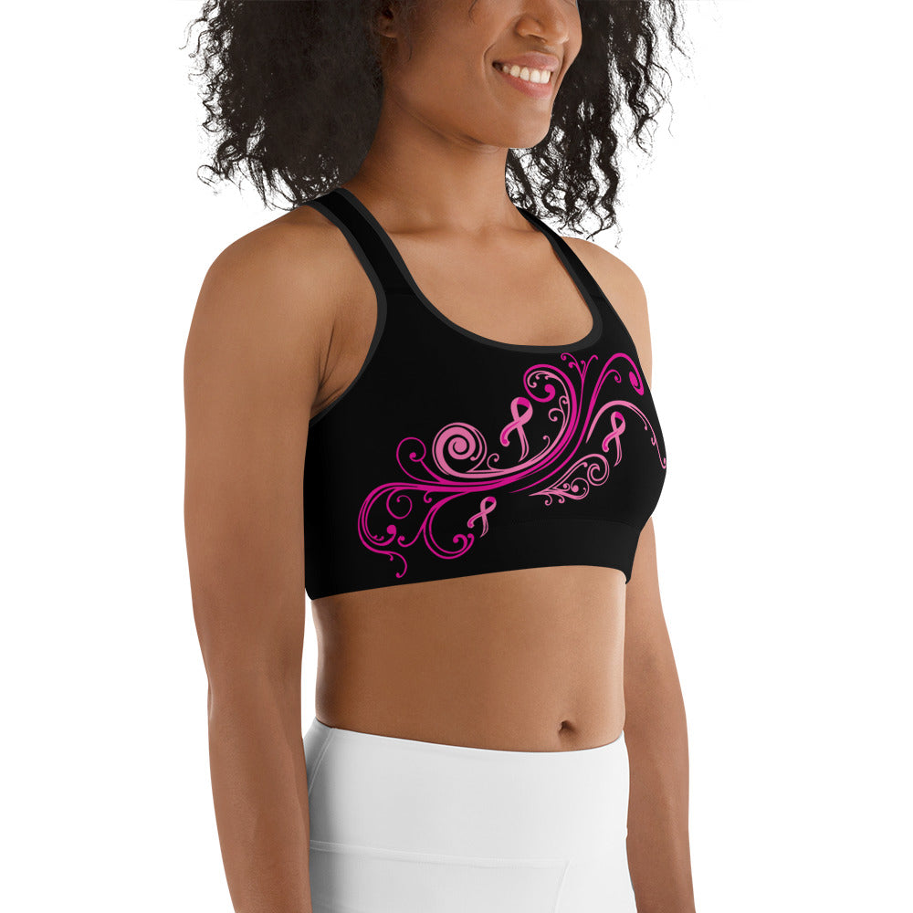 Pink Ribbon Swirl Sports Bra