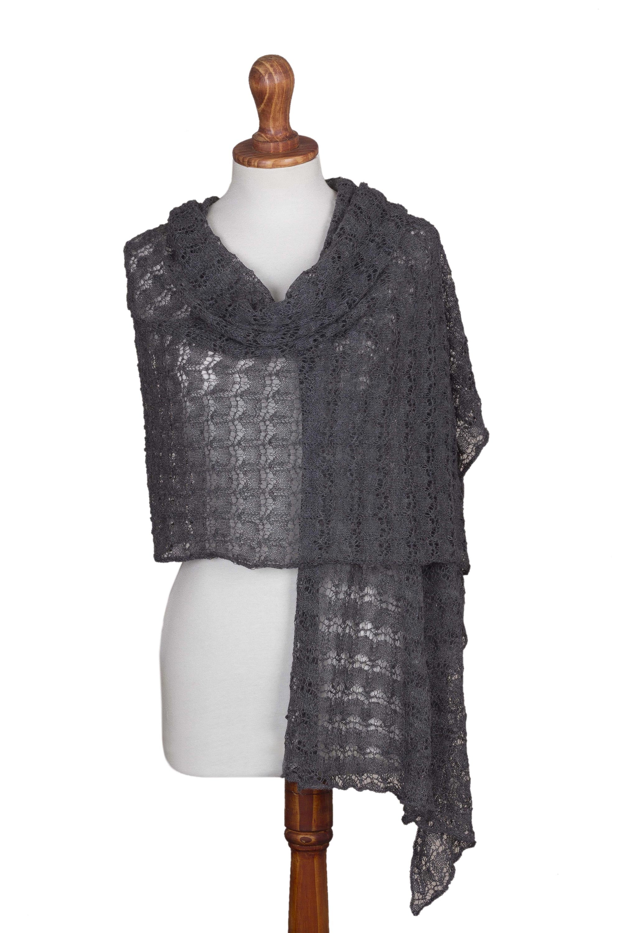 Dreamy Texture in Slate Textured 100% Baby Alpaca Shawl in Slate from Peru