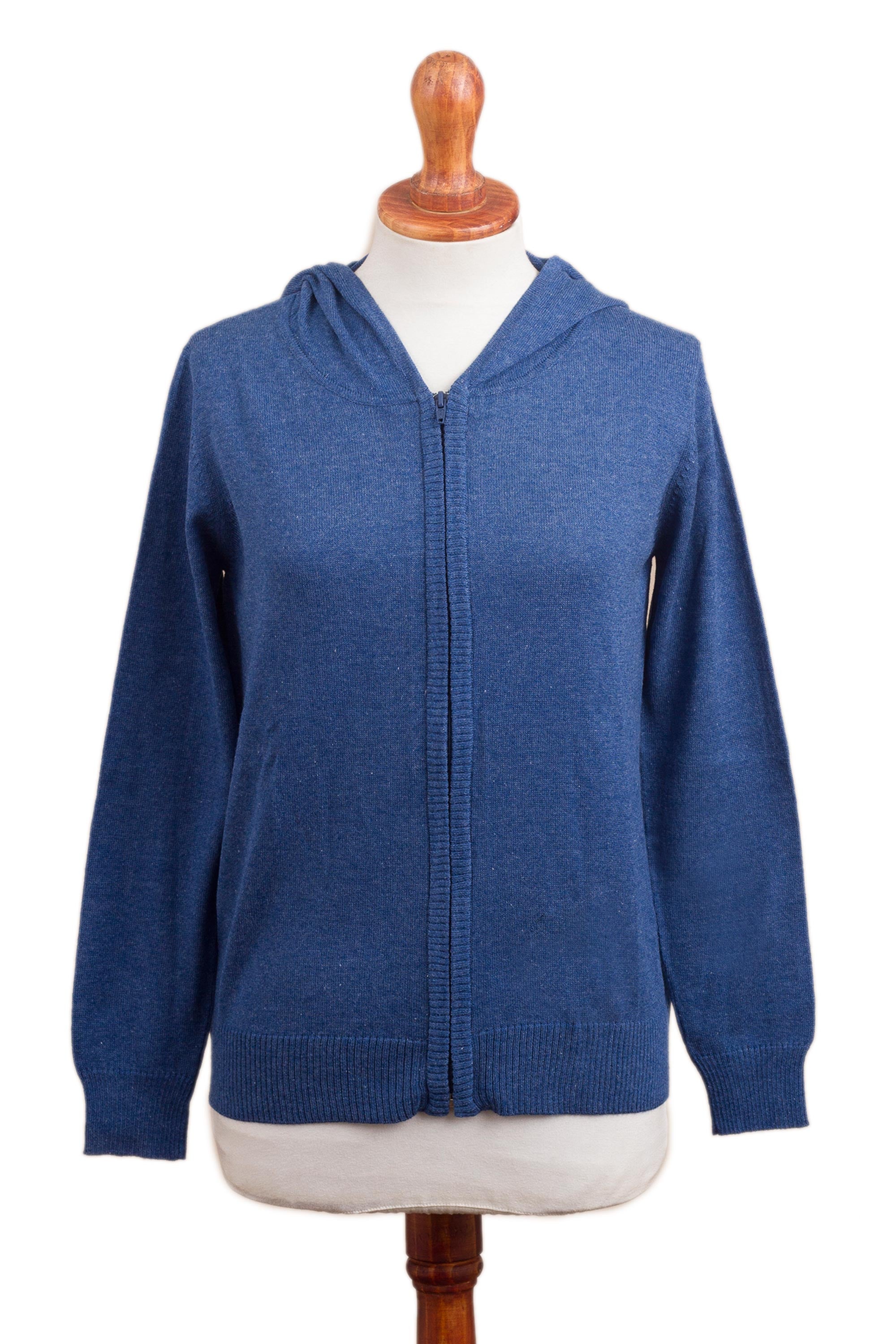 Simple Delight in Royal Blue Cotton Blend Hoodie in Royal Blue from Peru