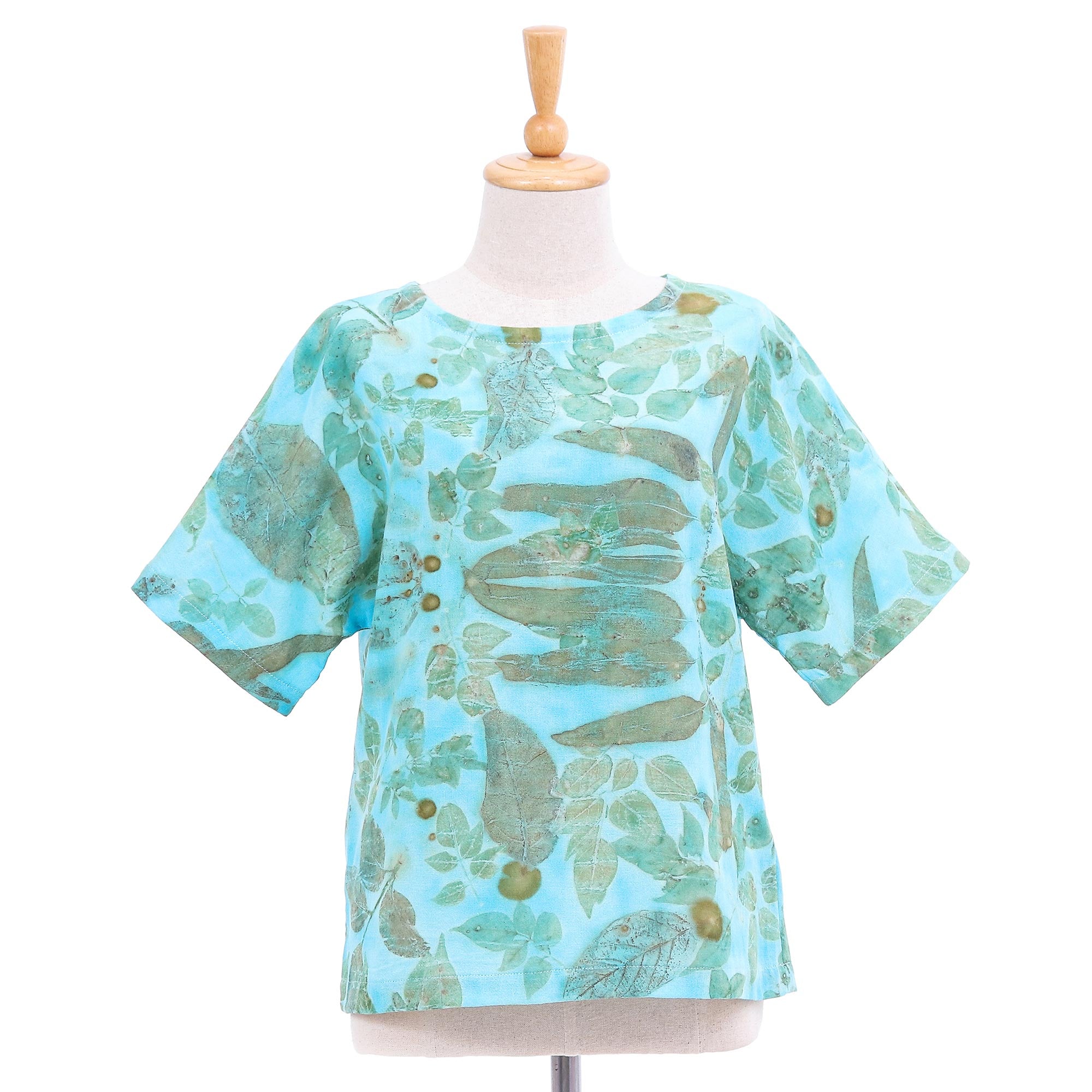 Turquoise Memory Thai Ouke-Printed Cotton Blouse