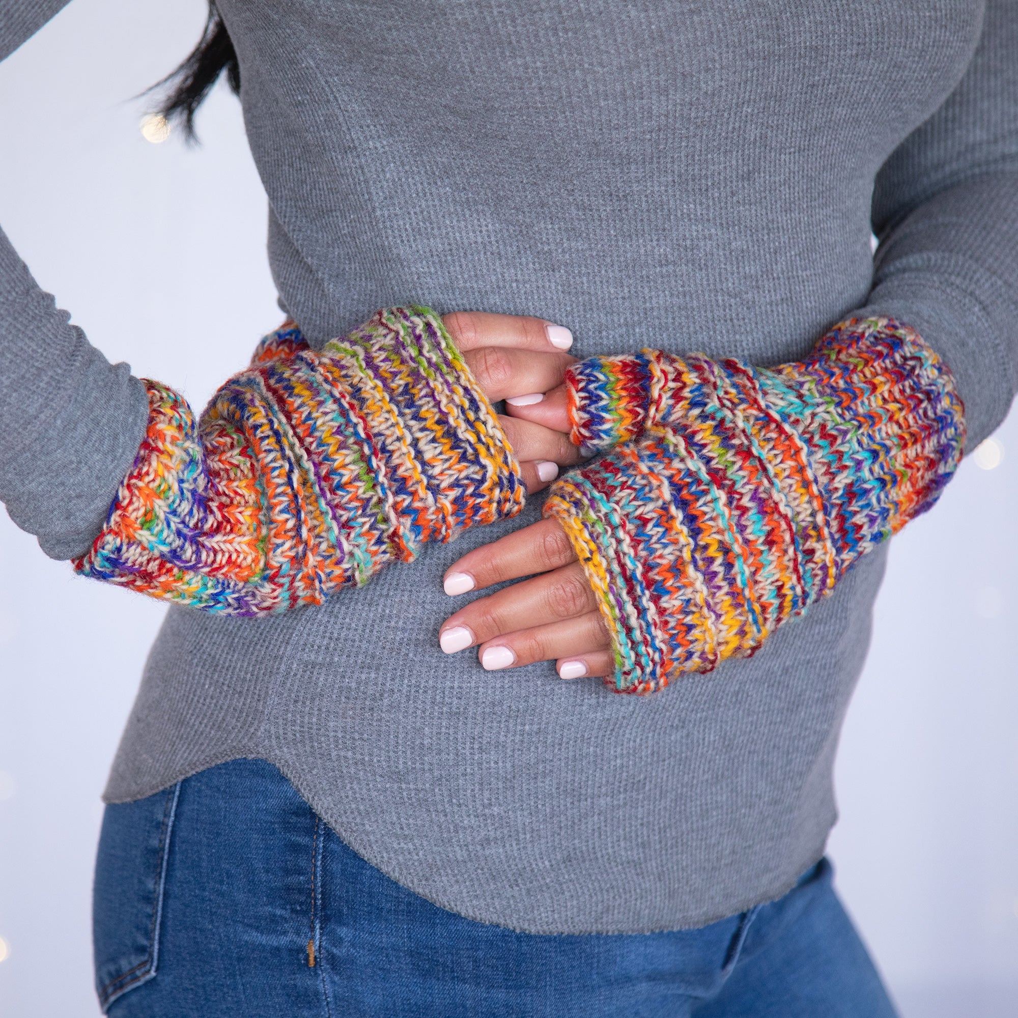 Space-Dye Hand Knit Wool Hand Warmers