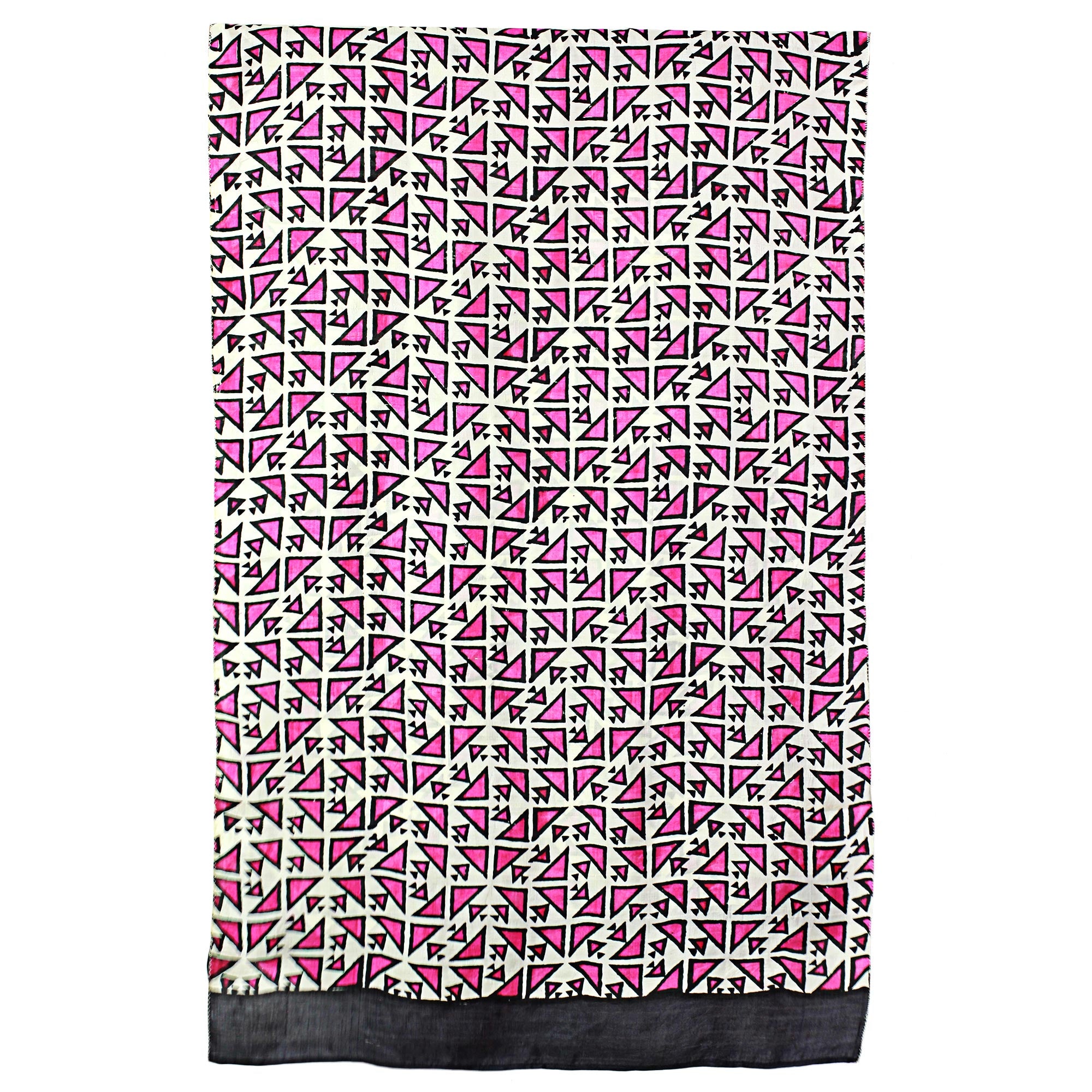 Triangle Attraction in Fuchsia Hand Woven Fuchsia Ivory Geometric Silk Shawl from India