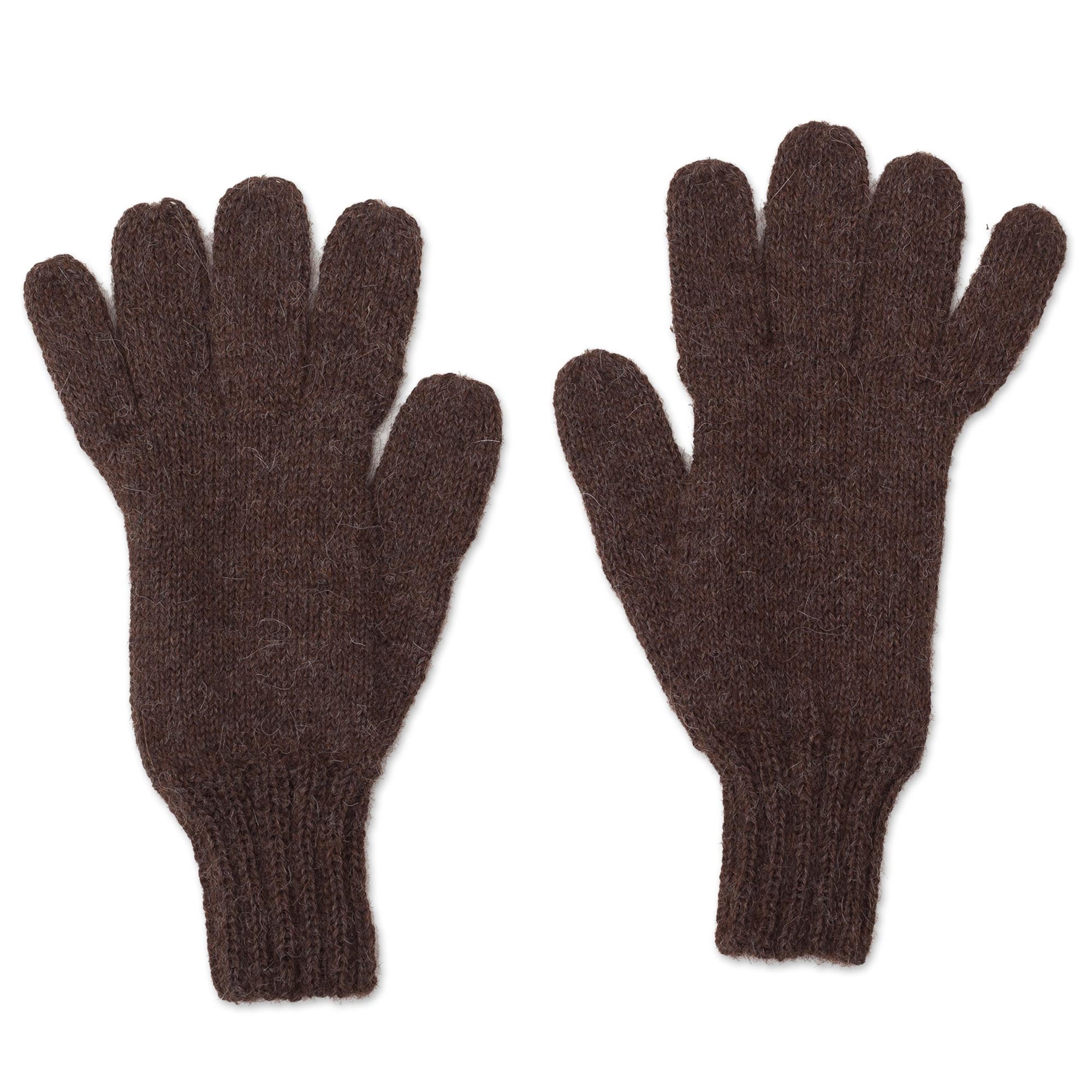 Winter Walk in Mahogany Hand-Knit 100% Alpaca Gloves in Mahogany from Peru