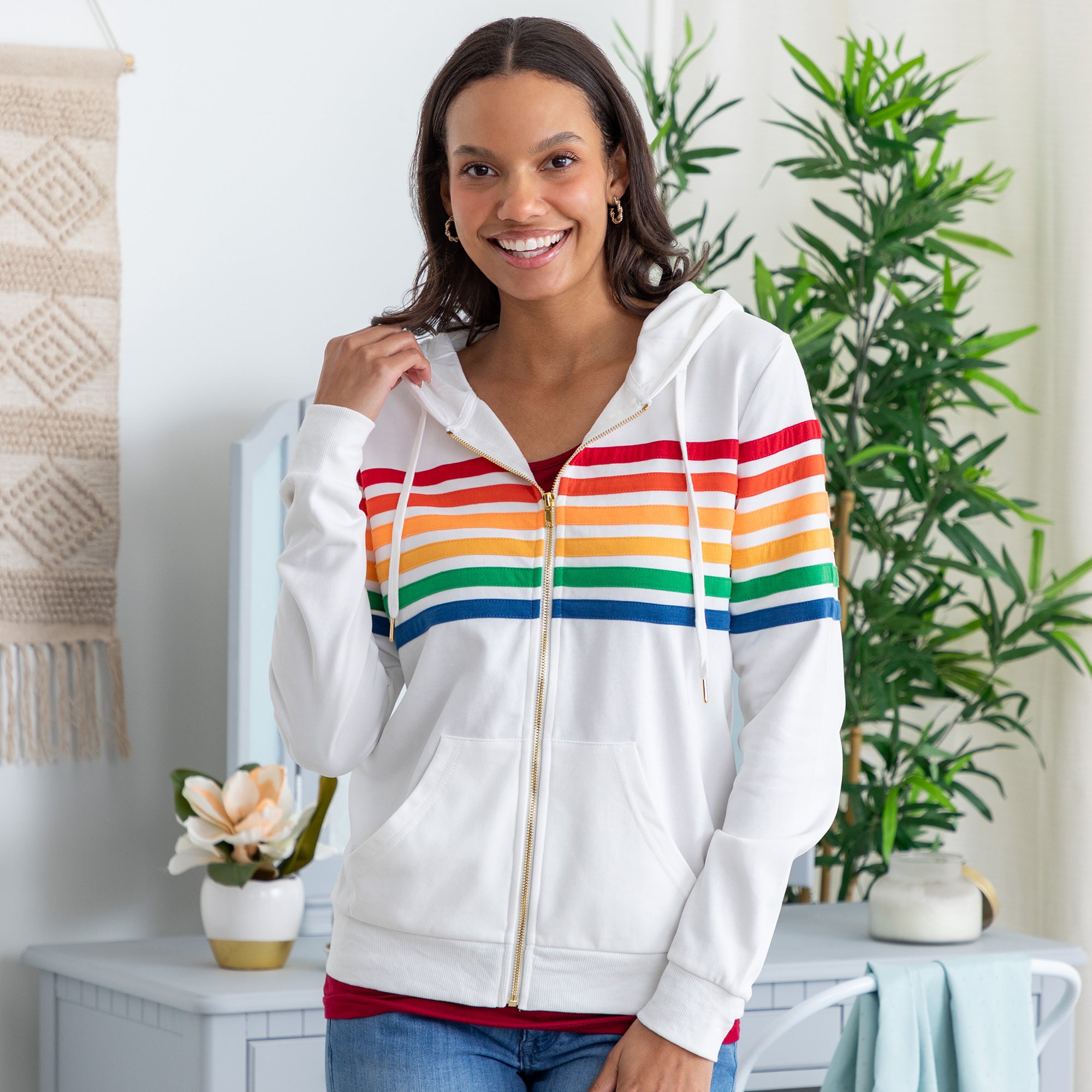 Retro Stripe Zip Up Hoodie