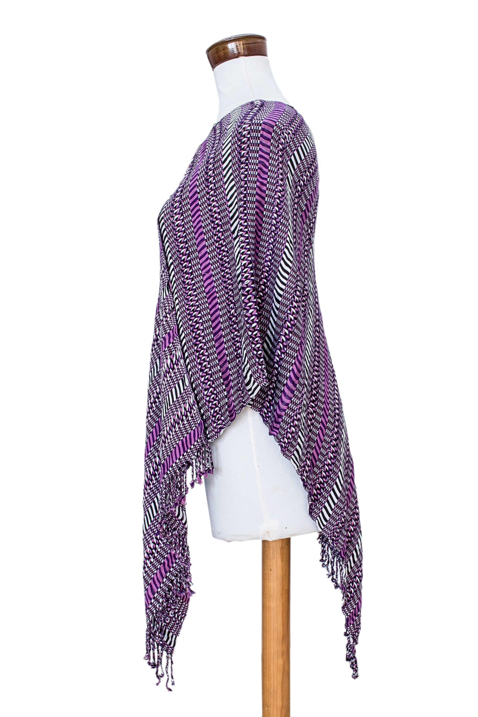 Amethyst Intrigue Guatemalan Handwoven Cotton Poncho in Pink and Purple