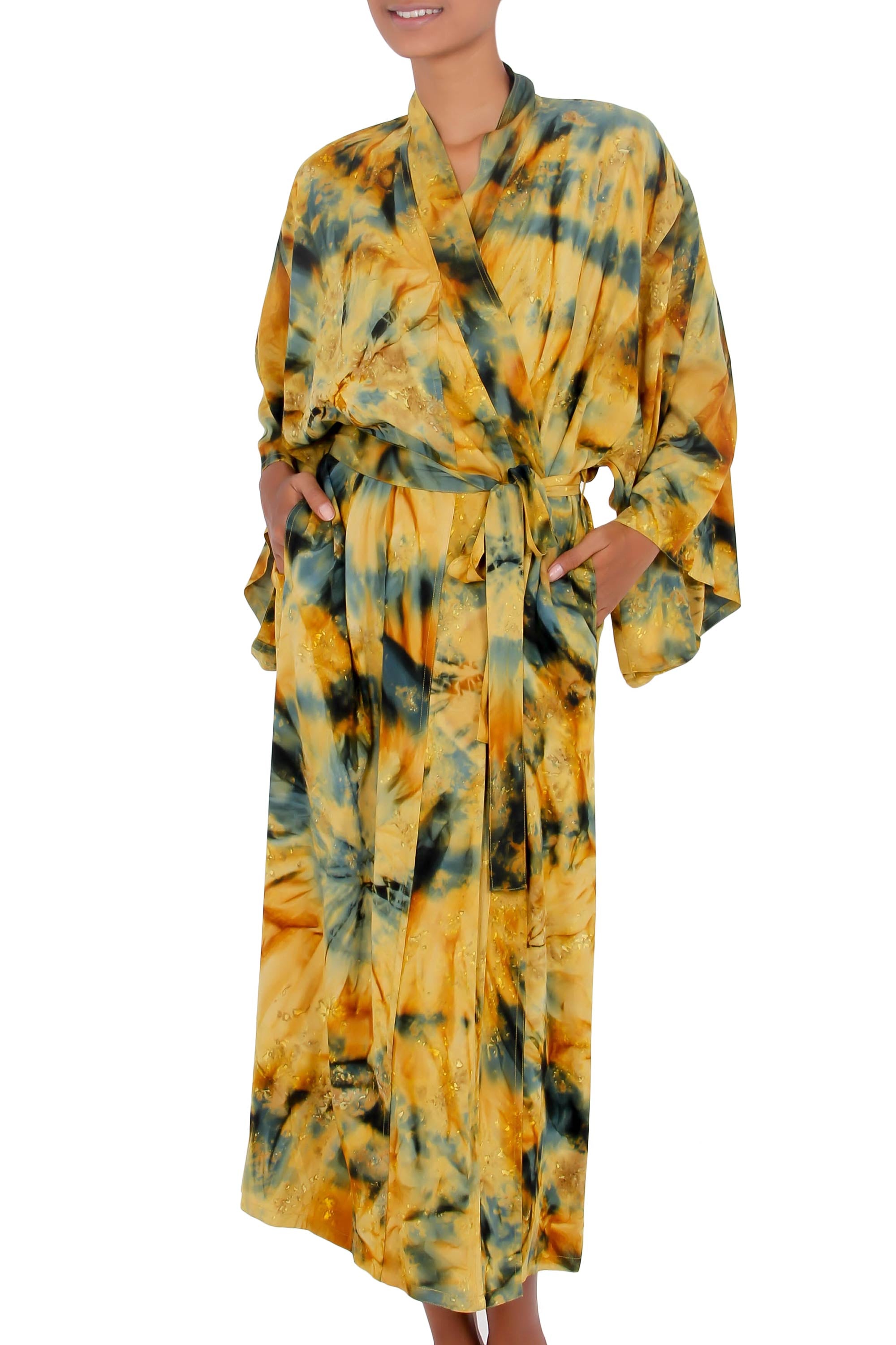 Golden Firebirds Yellow Women's Batik Robe