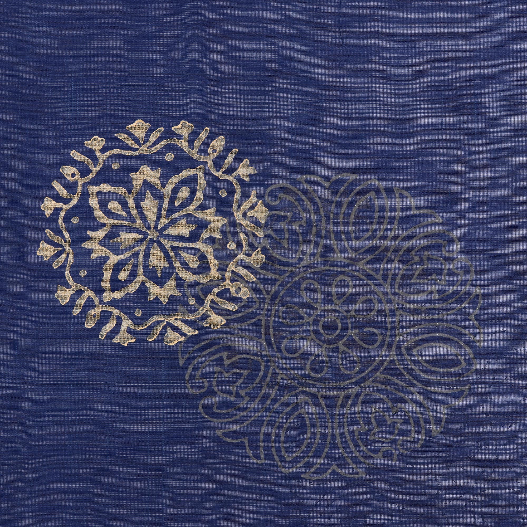 Zari Elegance Zari-Embroidered Cotton and Silk Blend Shawl in Lapis