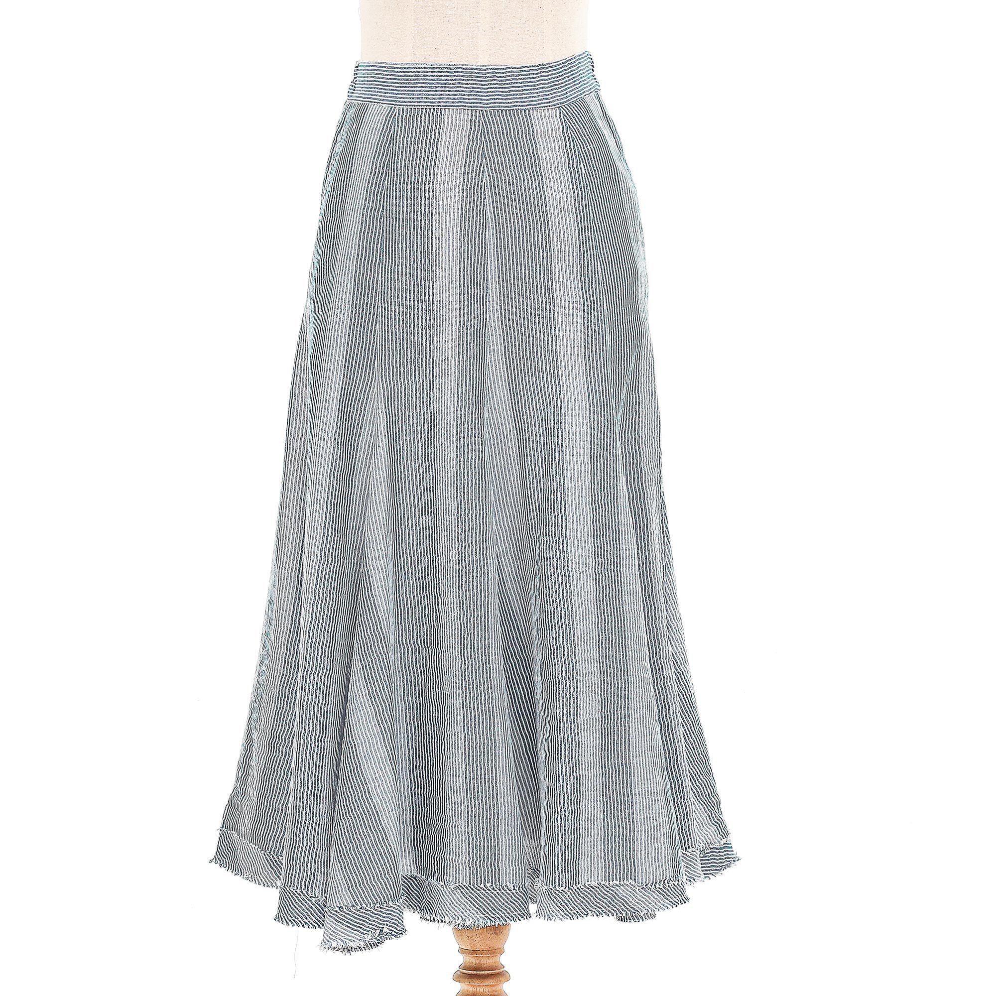 Blue Rain Striped Cotton Skirt from Thailand