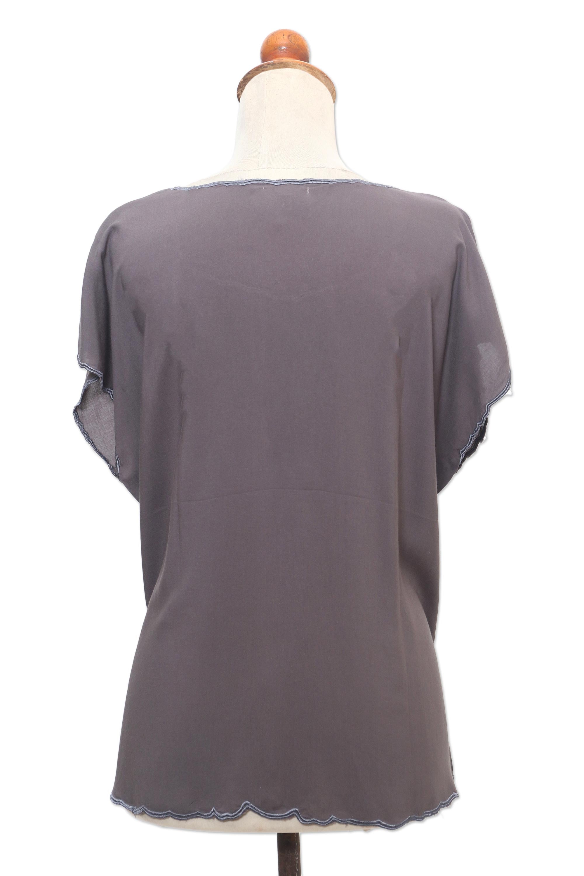 Coffee Date in Grey Grey Short-Sleeved Rayon Blouse