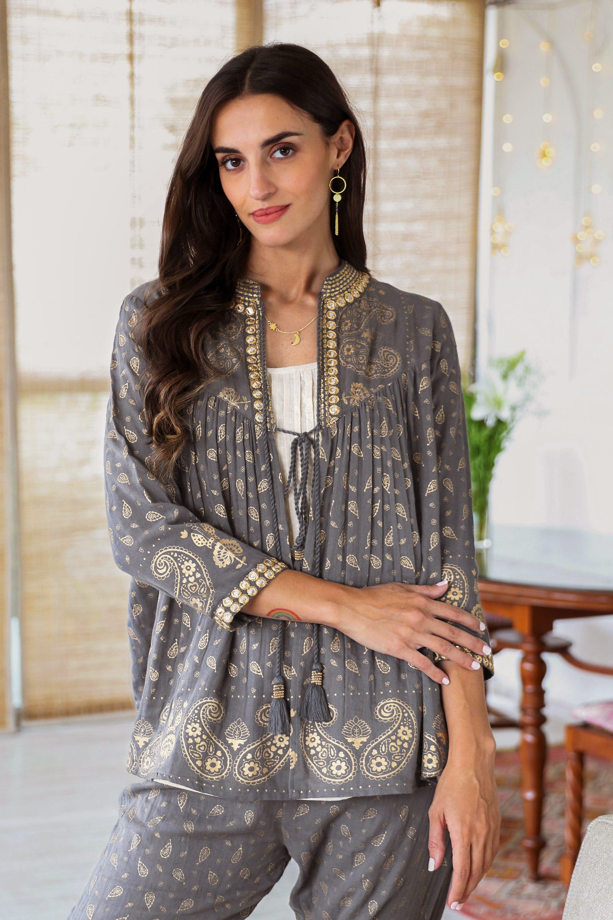 Paisley Elegance Paisley Motif Block-Printed Cotton Jacket from India