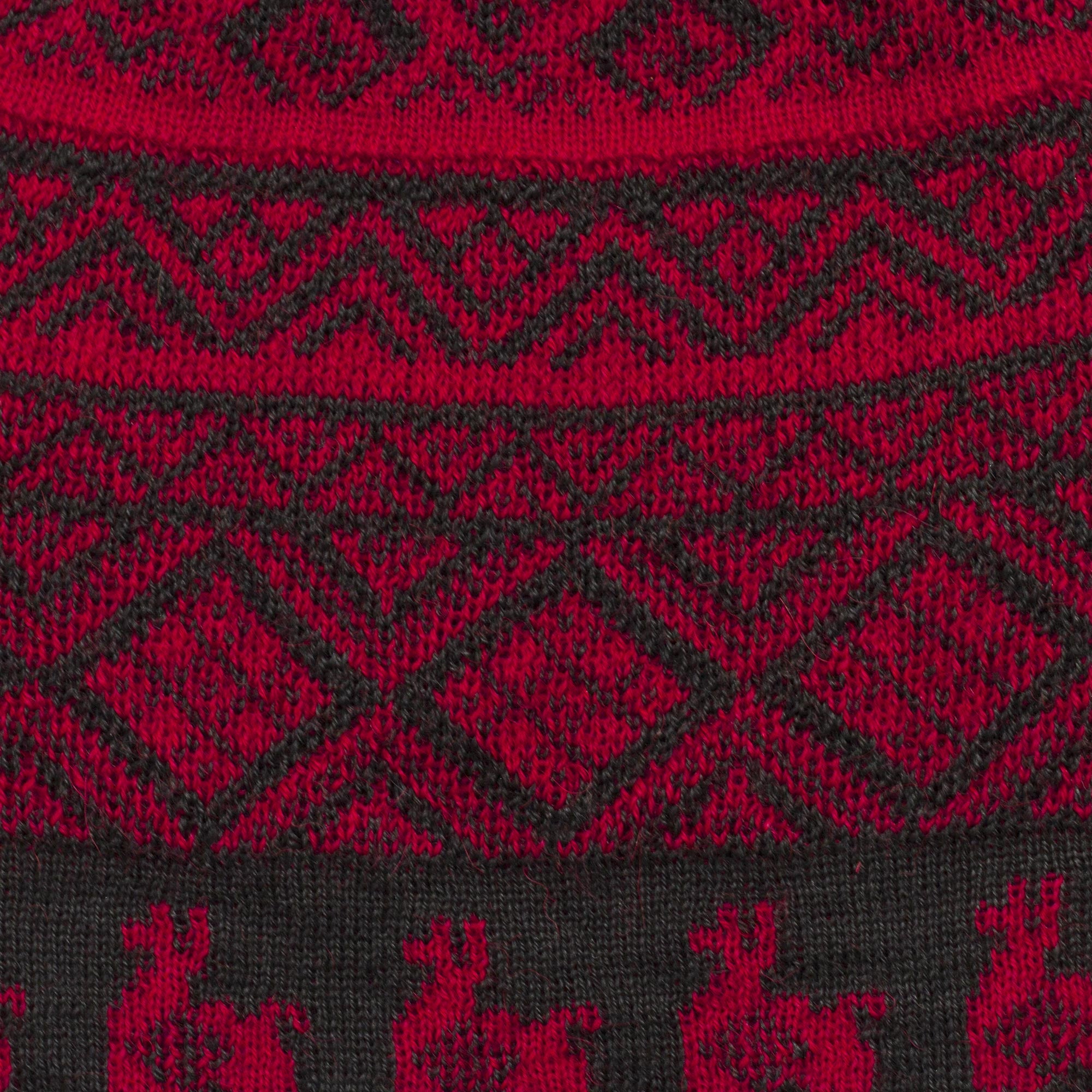 Alpaca Parade in Red Black and Crimson Red Diamond Motif Alpaca Blend Knit Hat