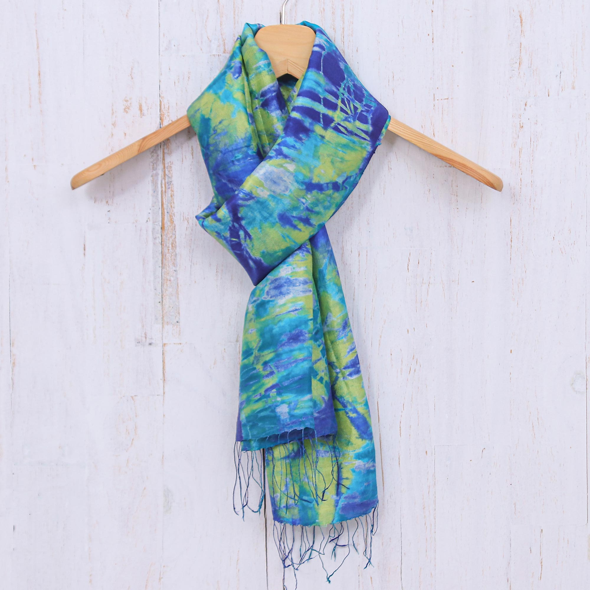 Smiling Sea Fringed Tie-Dyed Silk Scarf