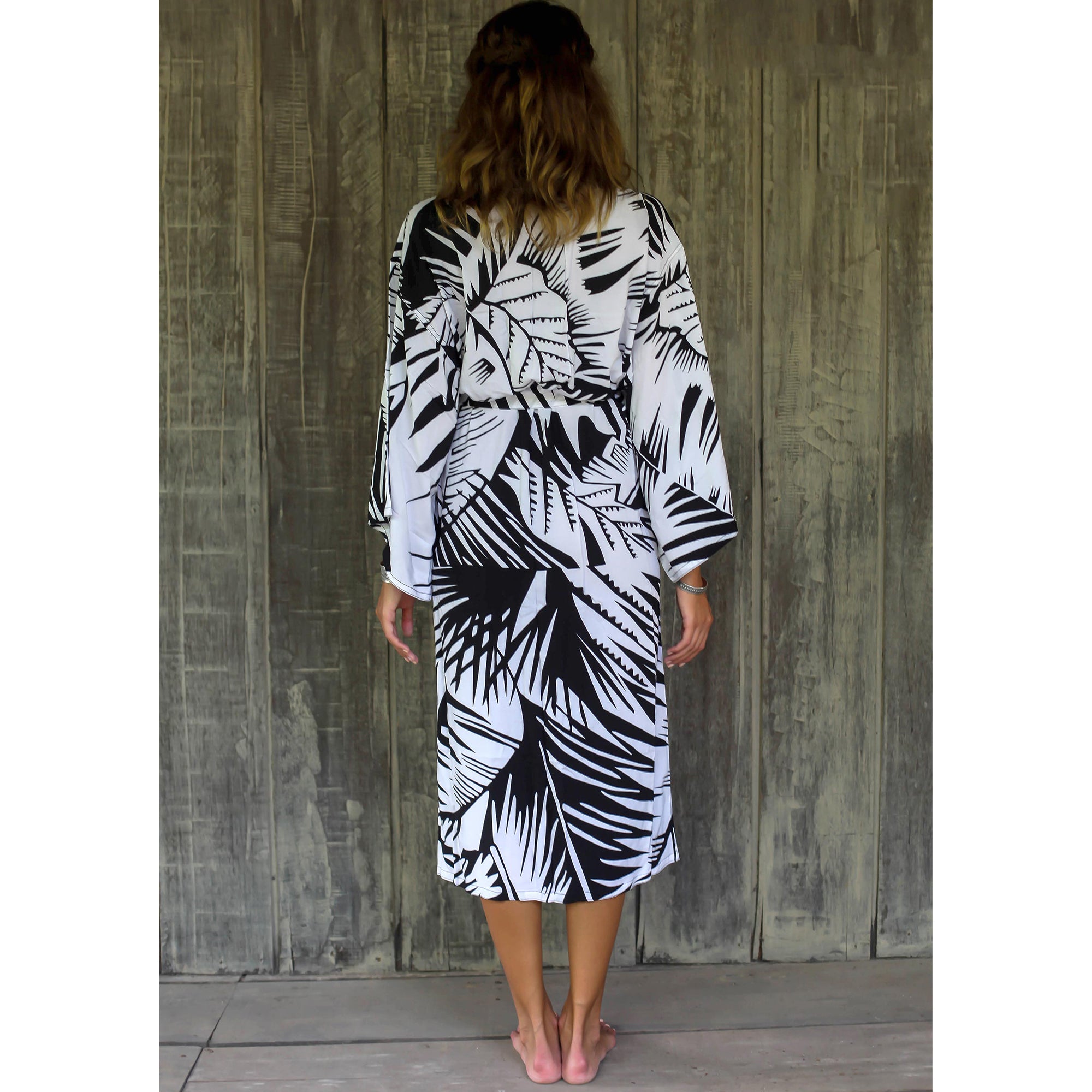 White Tiger Black and White Long Rayon Robe