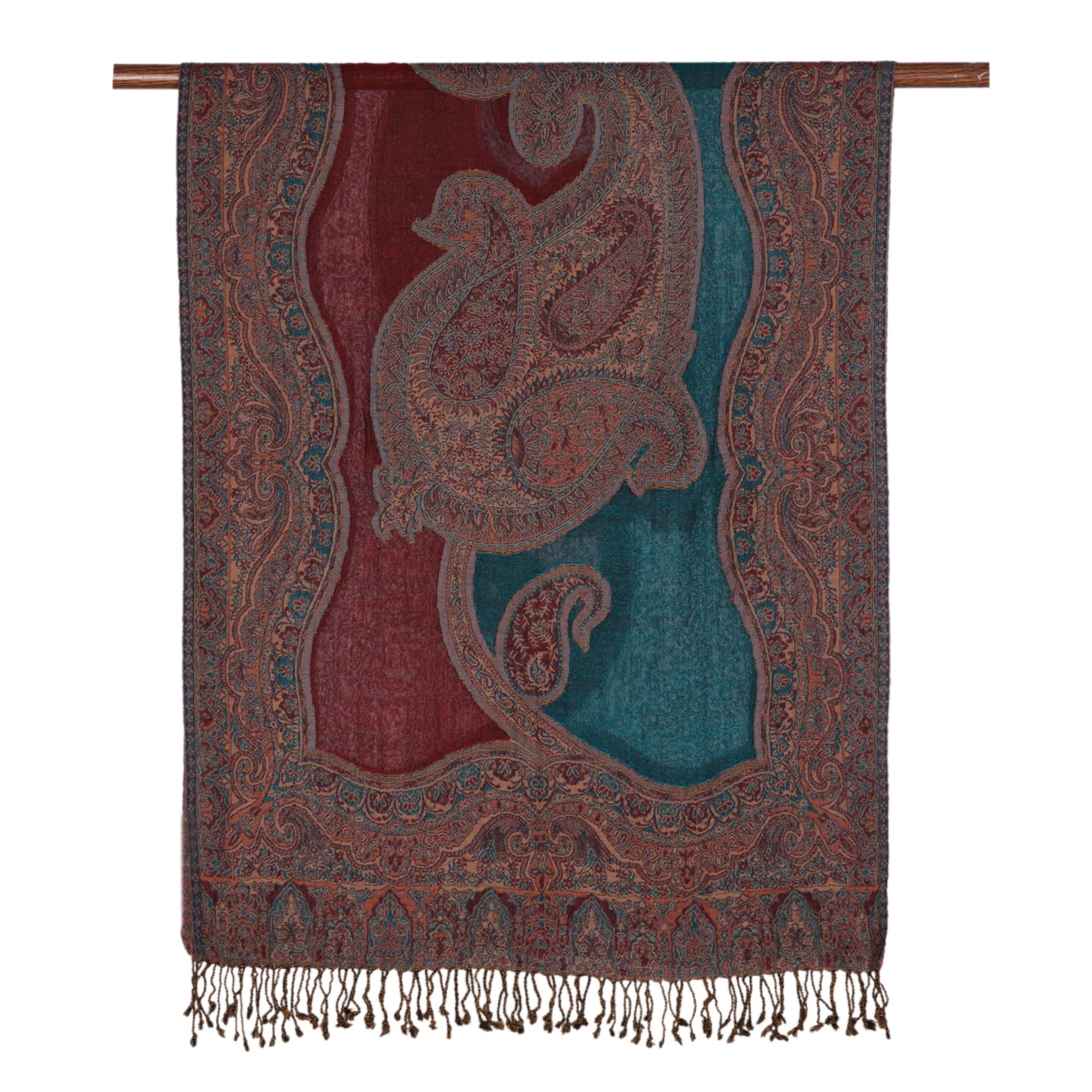 Colorful Paisleys Paisley Motif Jamawar Wool Shawl from India