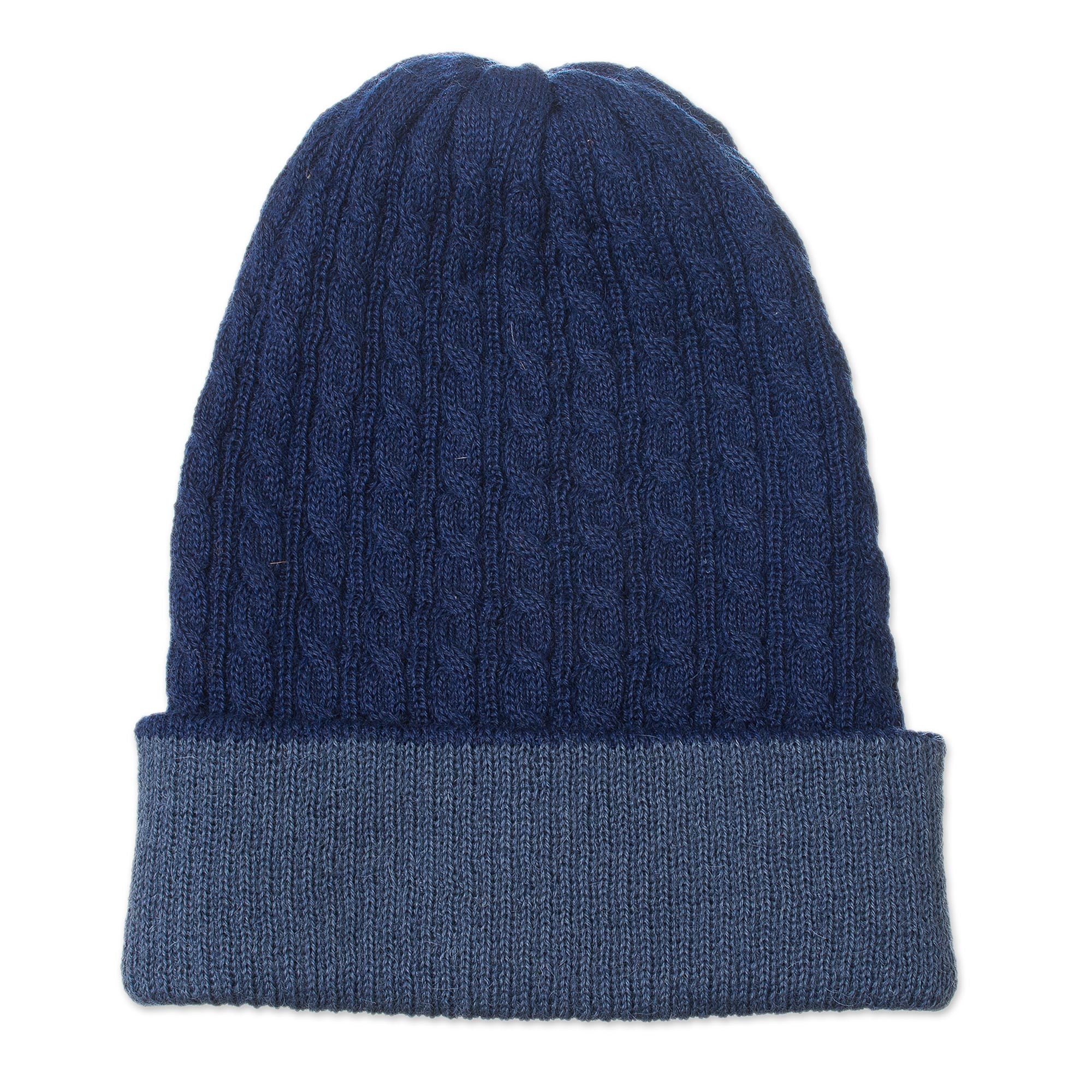 The Bells of Huancayo in Azure Men's Reversible Alpaca Blend Hat