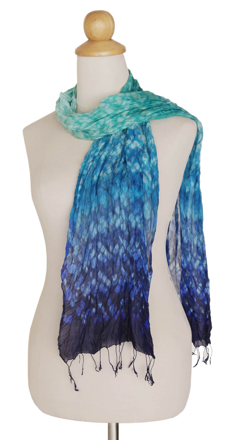 Fabulous Sea Green And Blue Tie-Dyed Silk Scarf