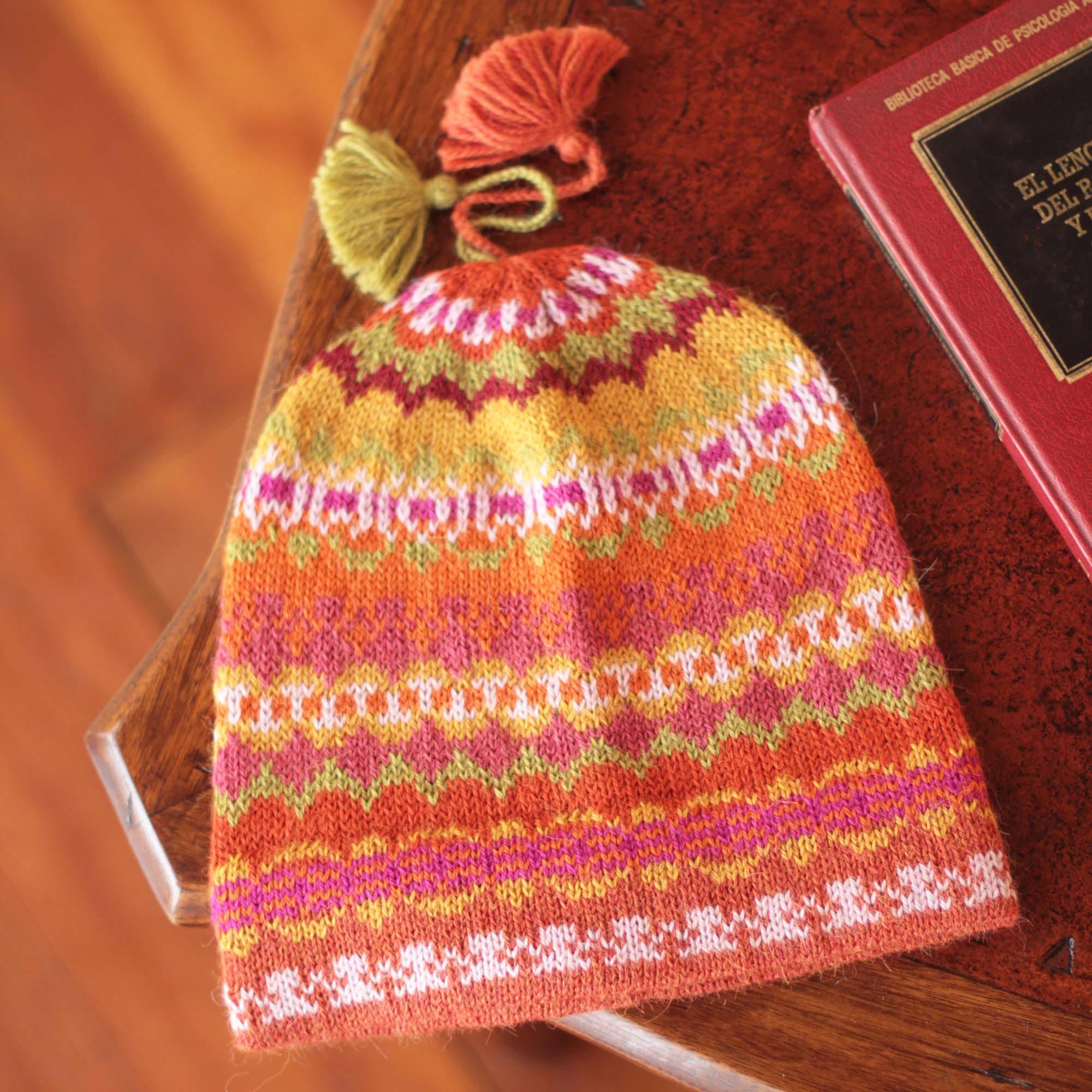 Sunny Winter Pure Alpaca Wool Patterned Hat from Peru