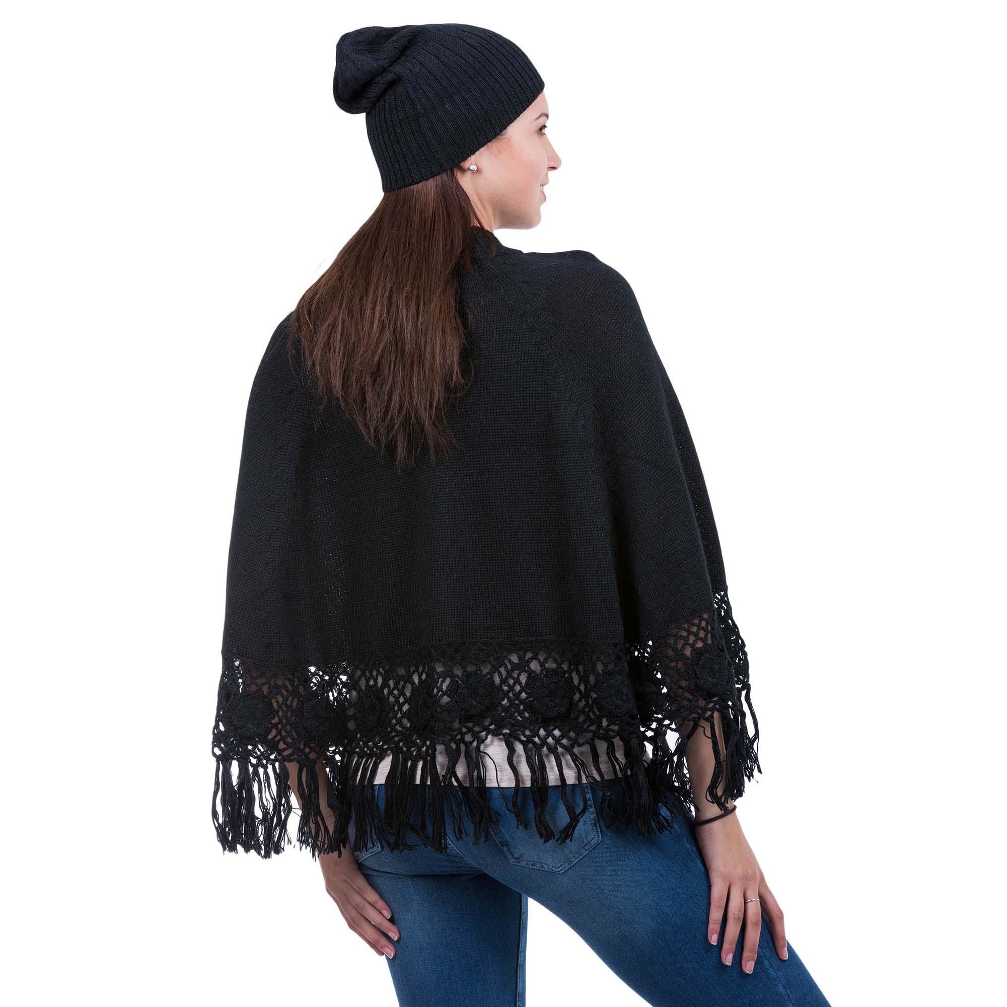 Black Coffee Alpaca Blend Poncho and Hat