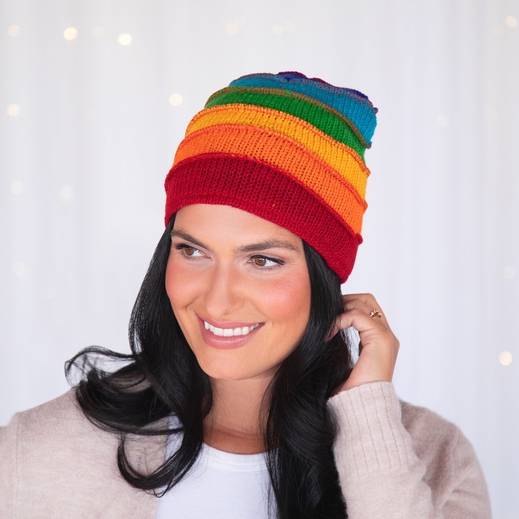 Hand Knit Rainbow Hat