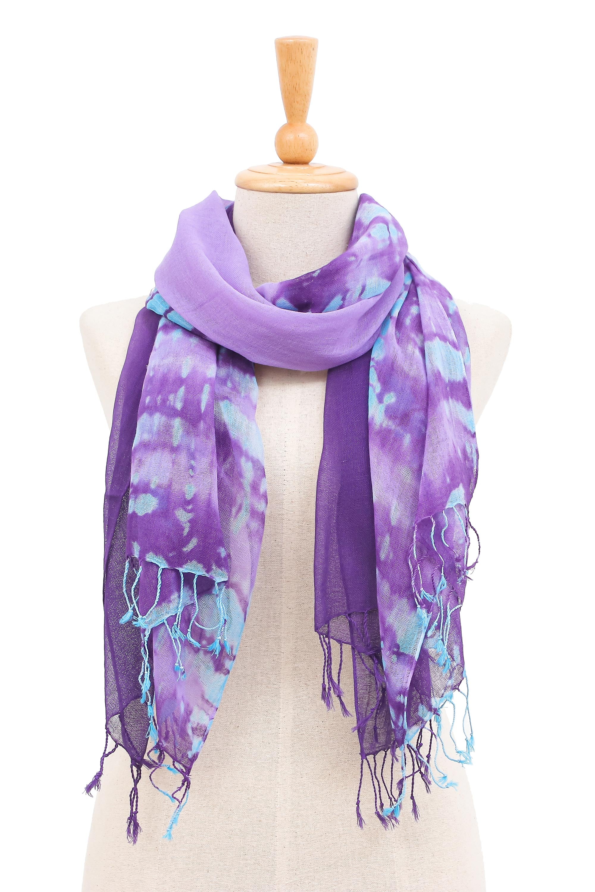 Sky of Love Pair of Cotton Scarves in Shades of Blue