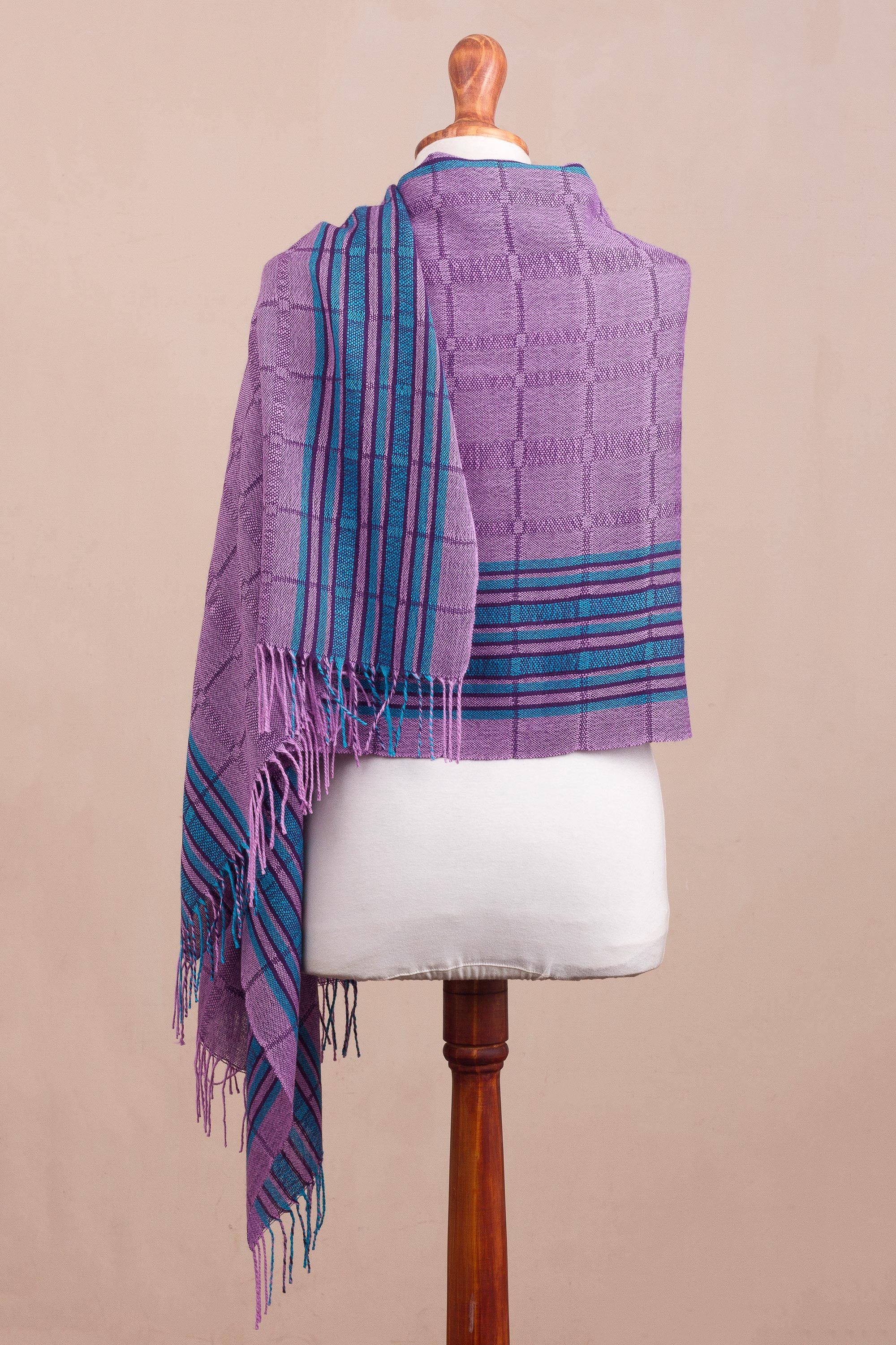 Sweet Temptation Purple and Turquoise Handwoven Baby Alpaca Shawl from Peru