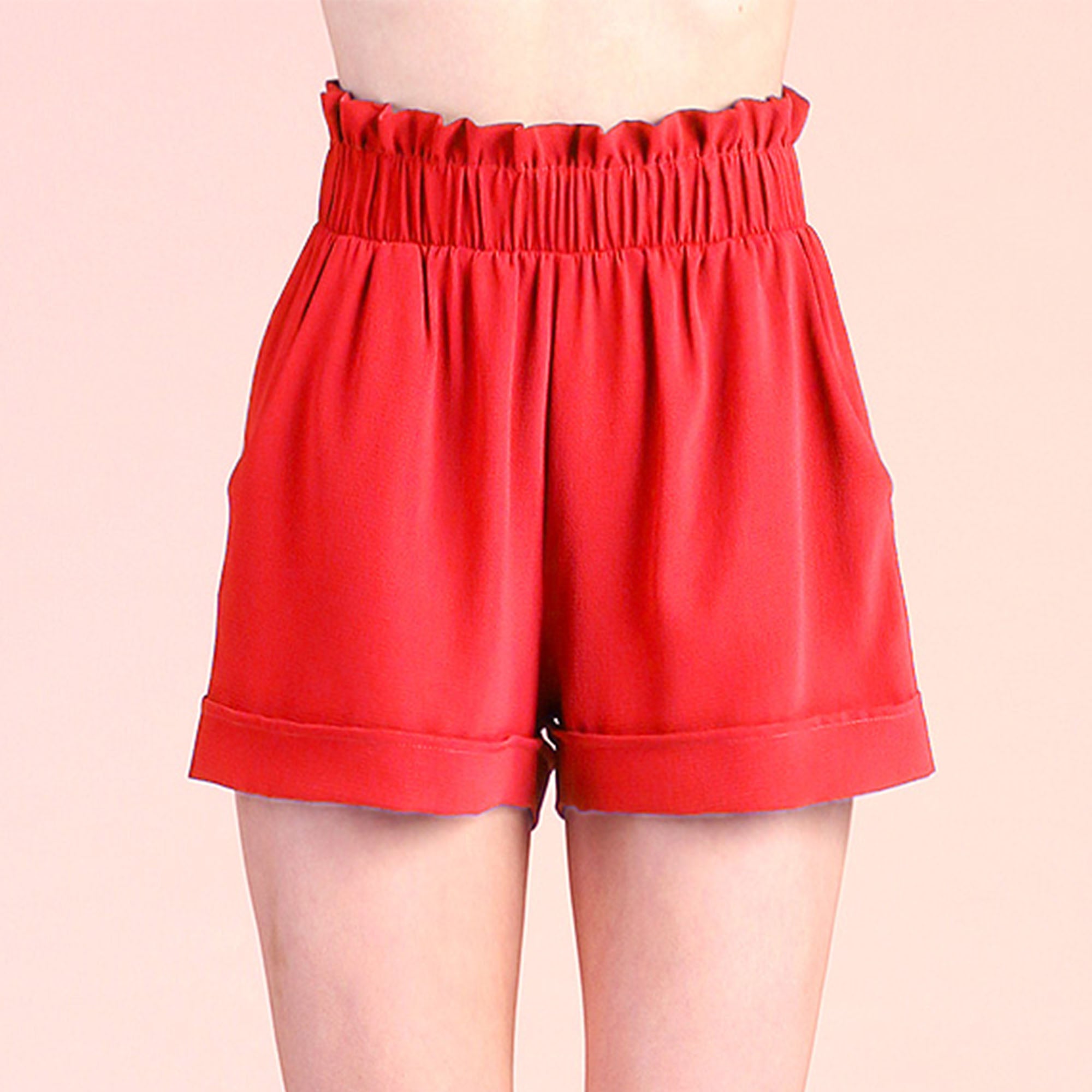 High-Waist Ruffle Top Cuff Shorts