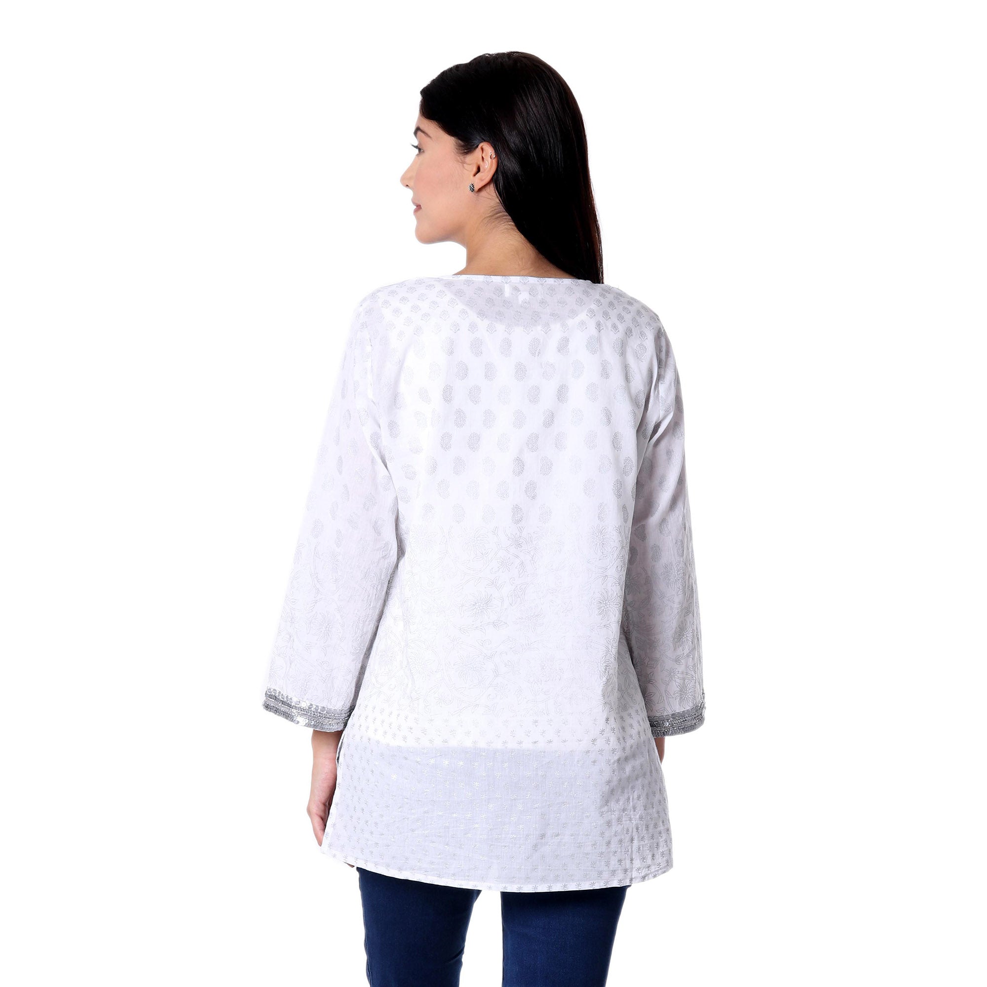 Silver Diva Metallic & White Cotton Tunic