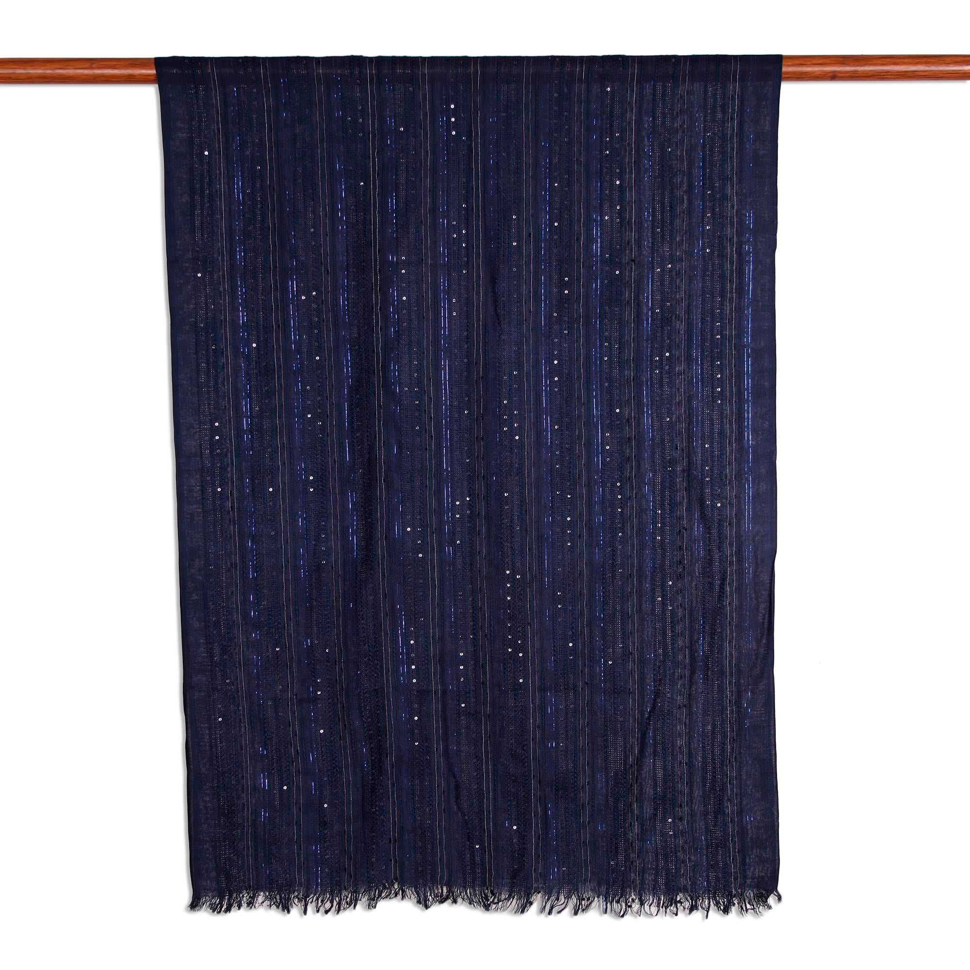 Sapphire Shimmer Embellished Viscose Blend Shawl in Indigo from India