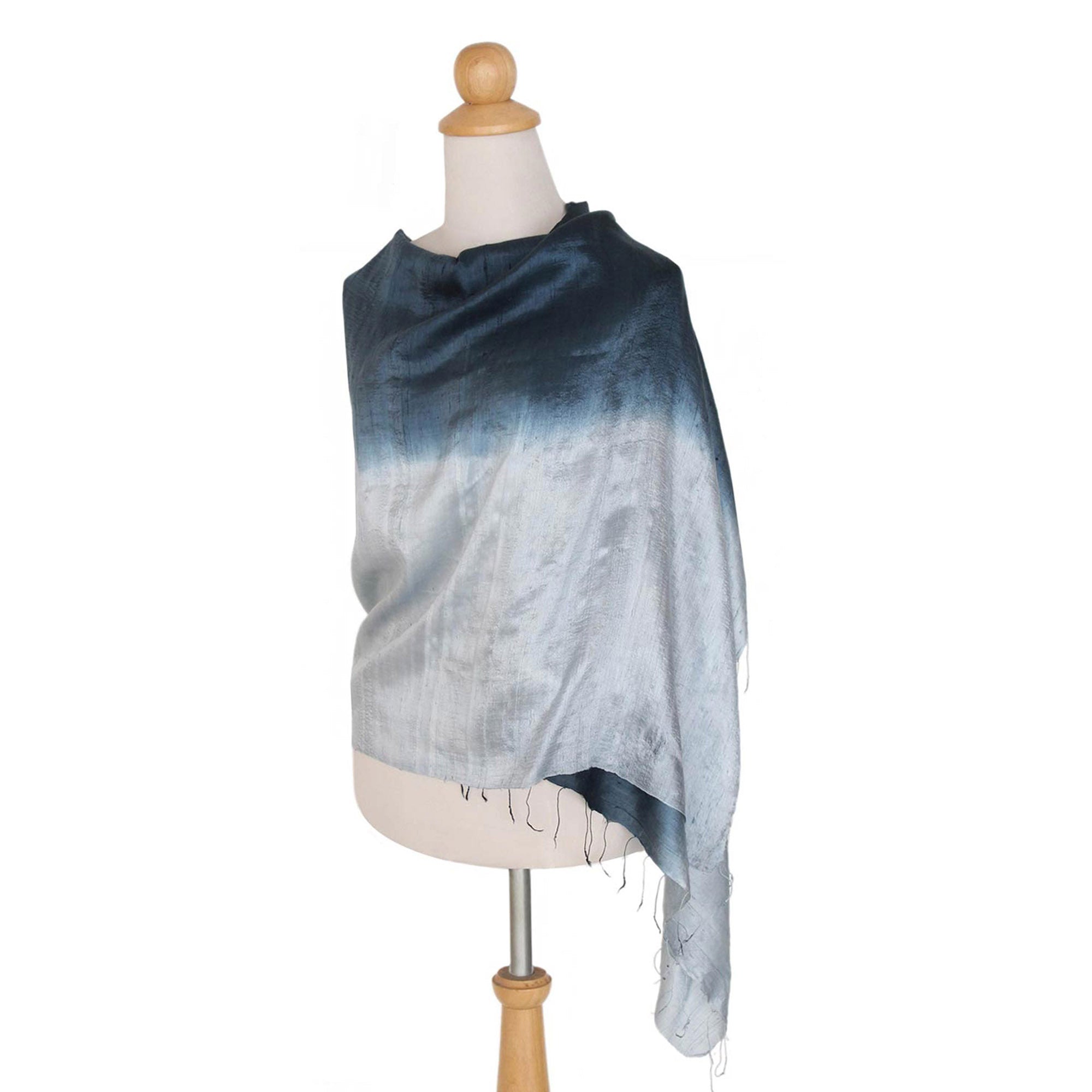 Shimmering Ocean Blue Silk Shawl