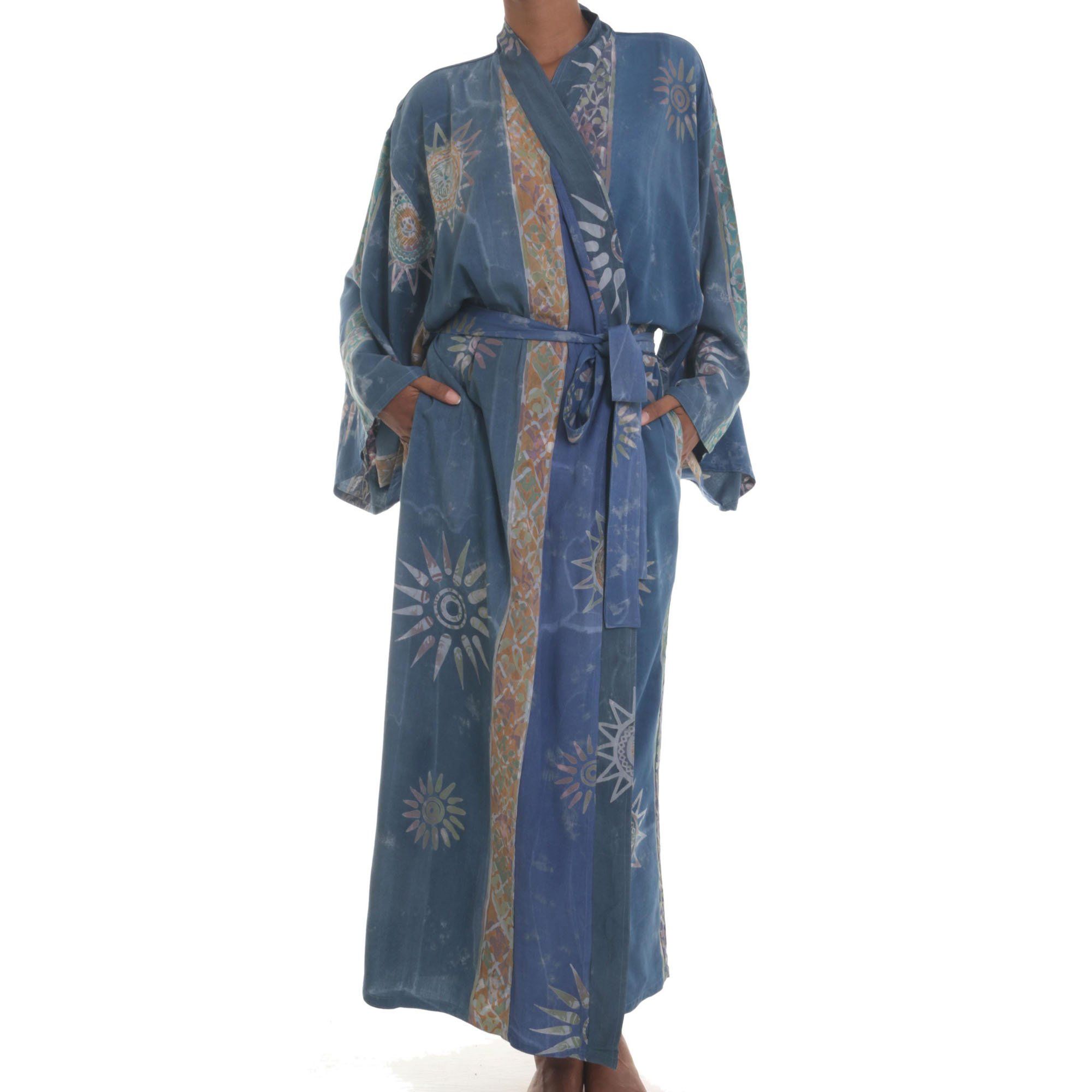 Midnight in Blue Women's Batik Long Robe