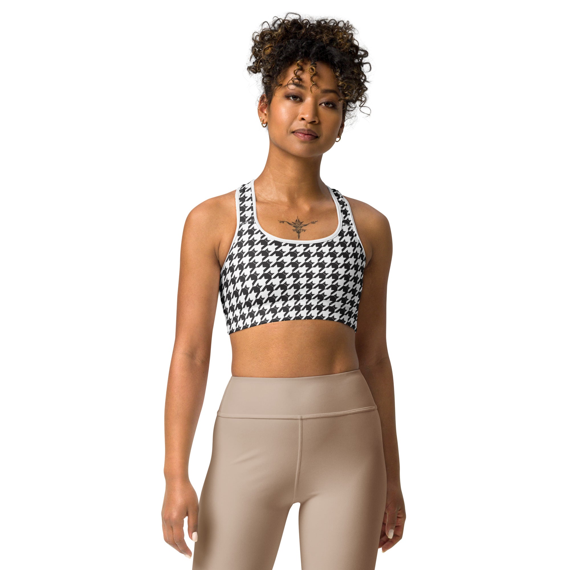 Black Cat Houndstooth Sports Bra