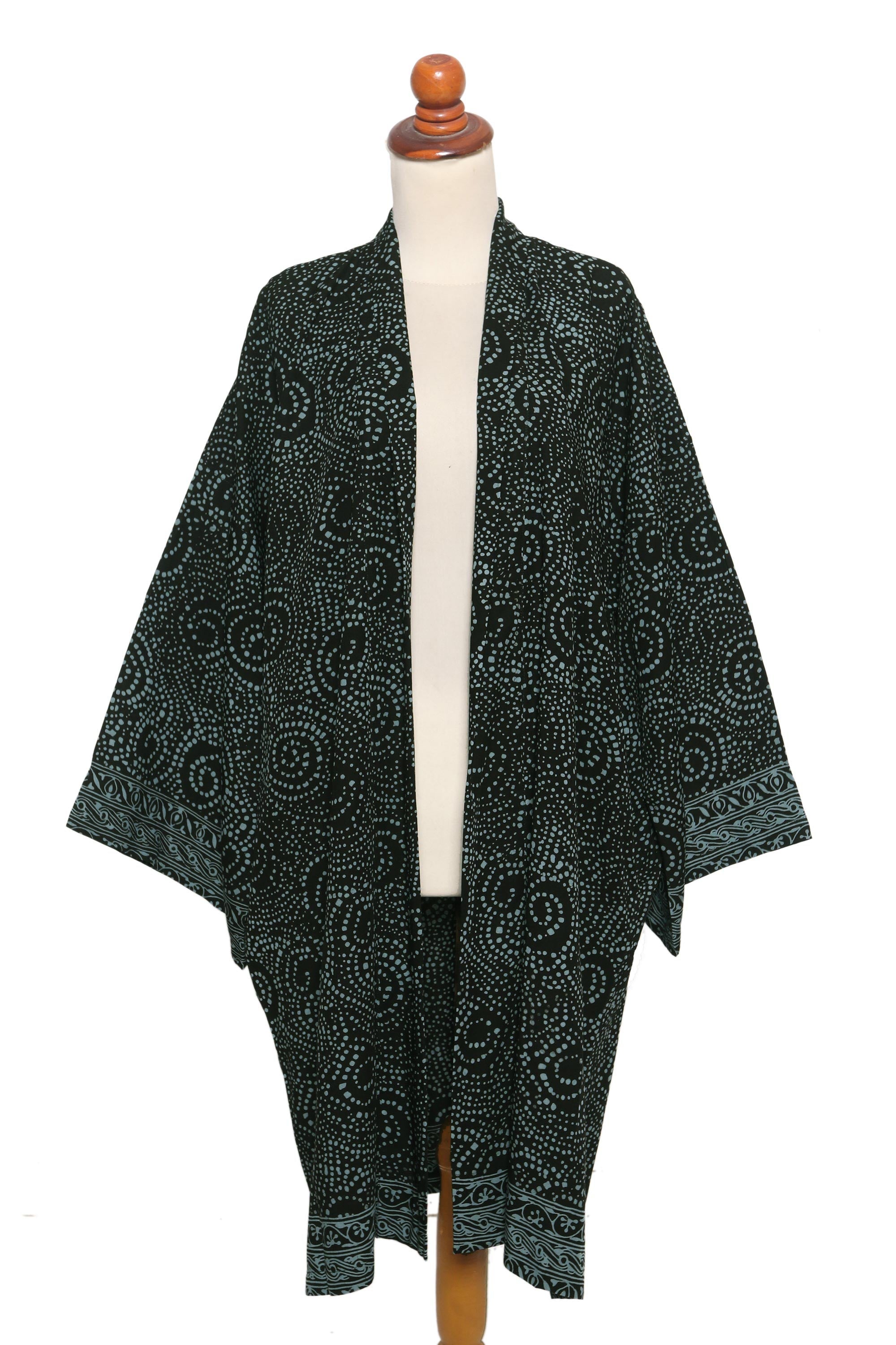 Azure Elegance Handmade Batik Printed Rayon Robe