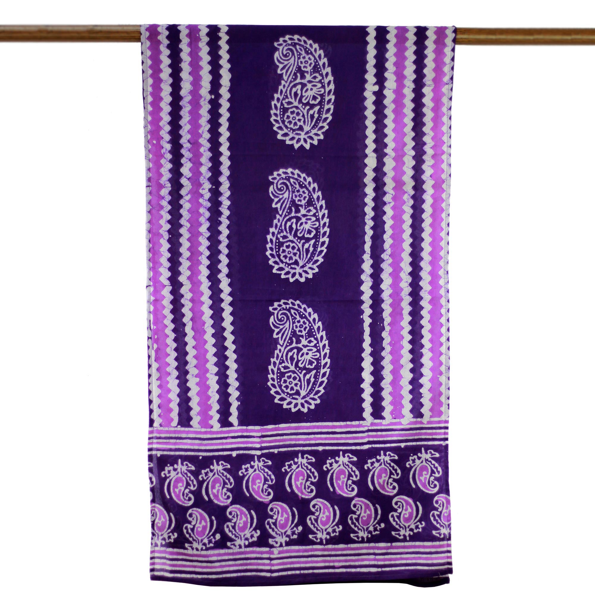 Modern Aubergine Paisley Purple and White Paisley and Zig Zag Batik Printed Scarf