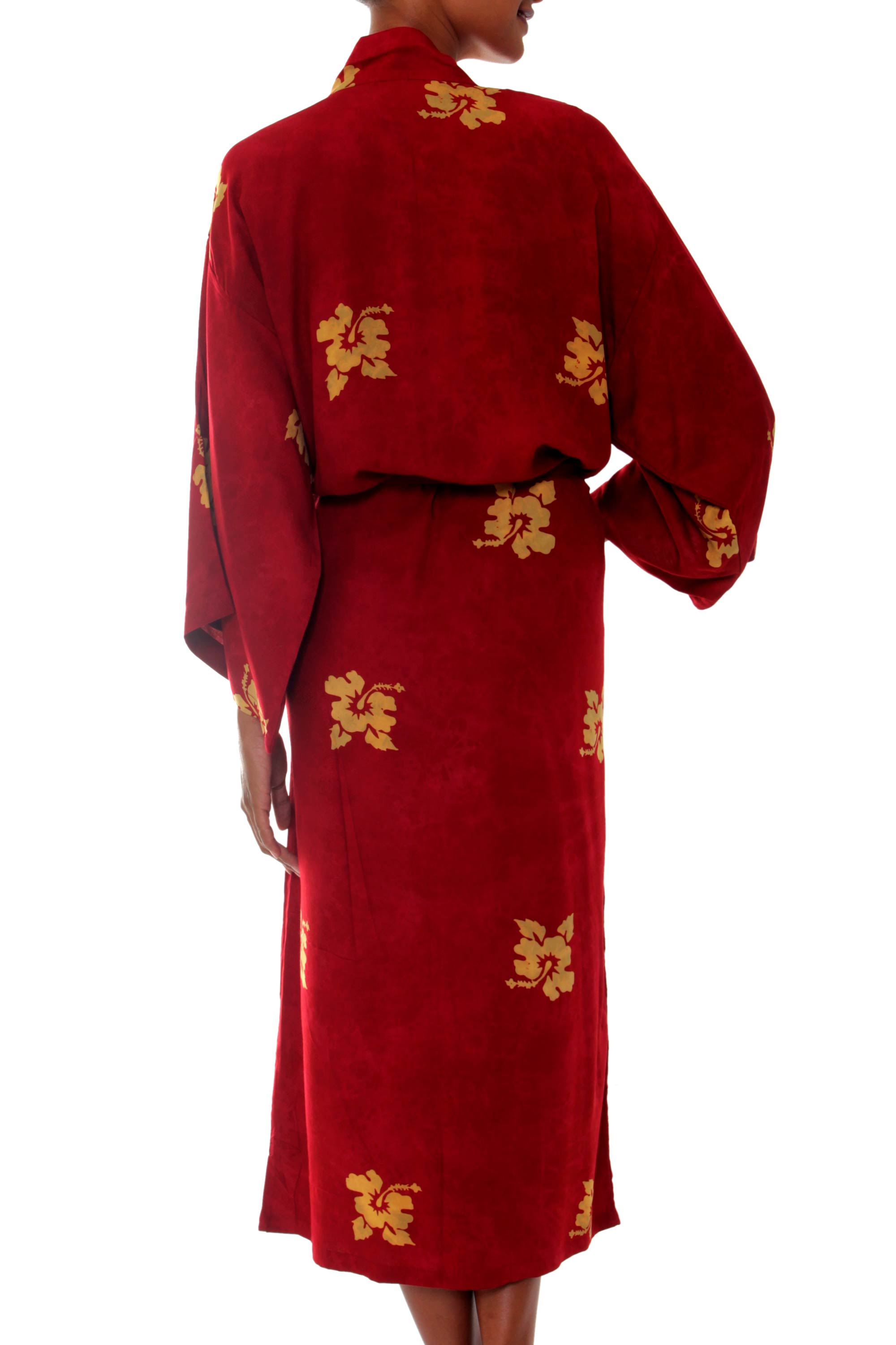 Hibiscus Red Hand Made Batik Robe from Indonesia