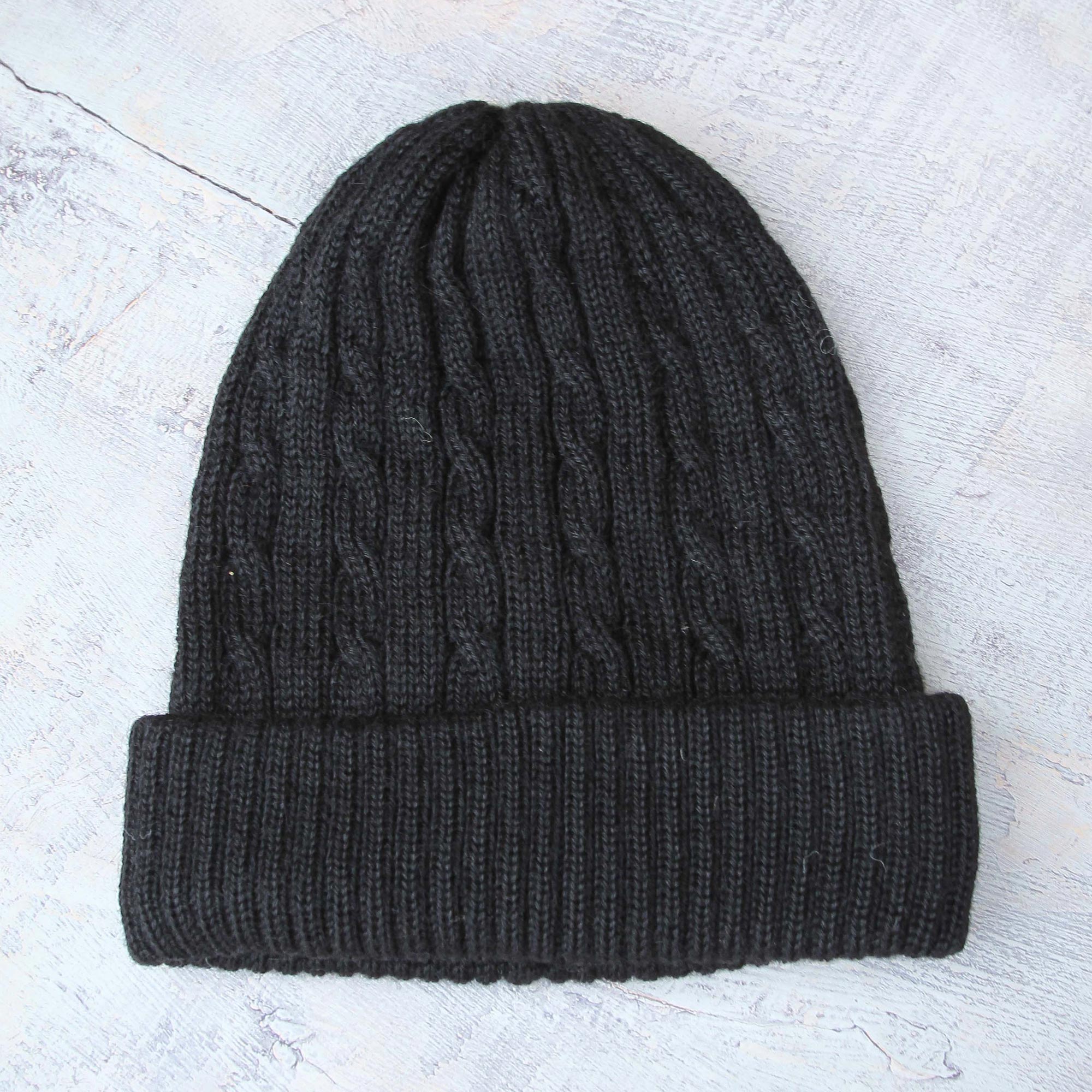 Black Braid Cascade 100% alpaca hat