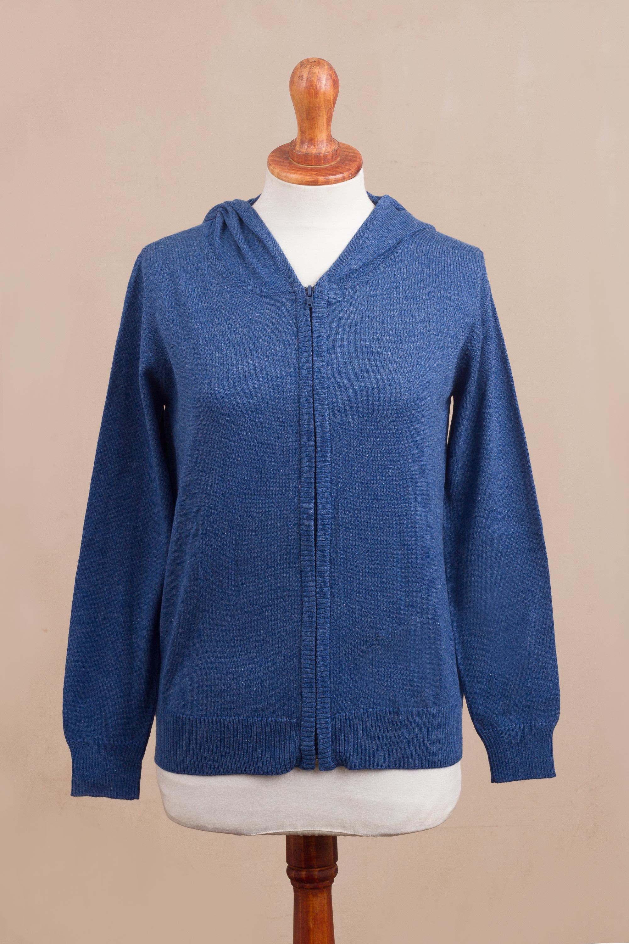 Simple Delight in Royal Blue Cotton Blend Hoodie in Royal Blue from Peru