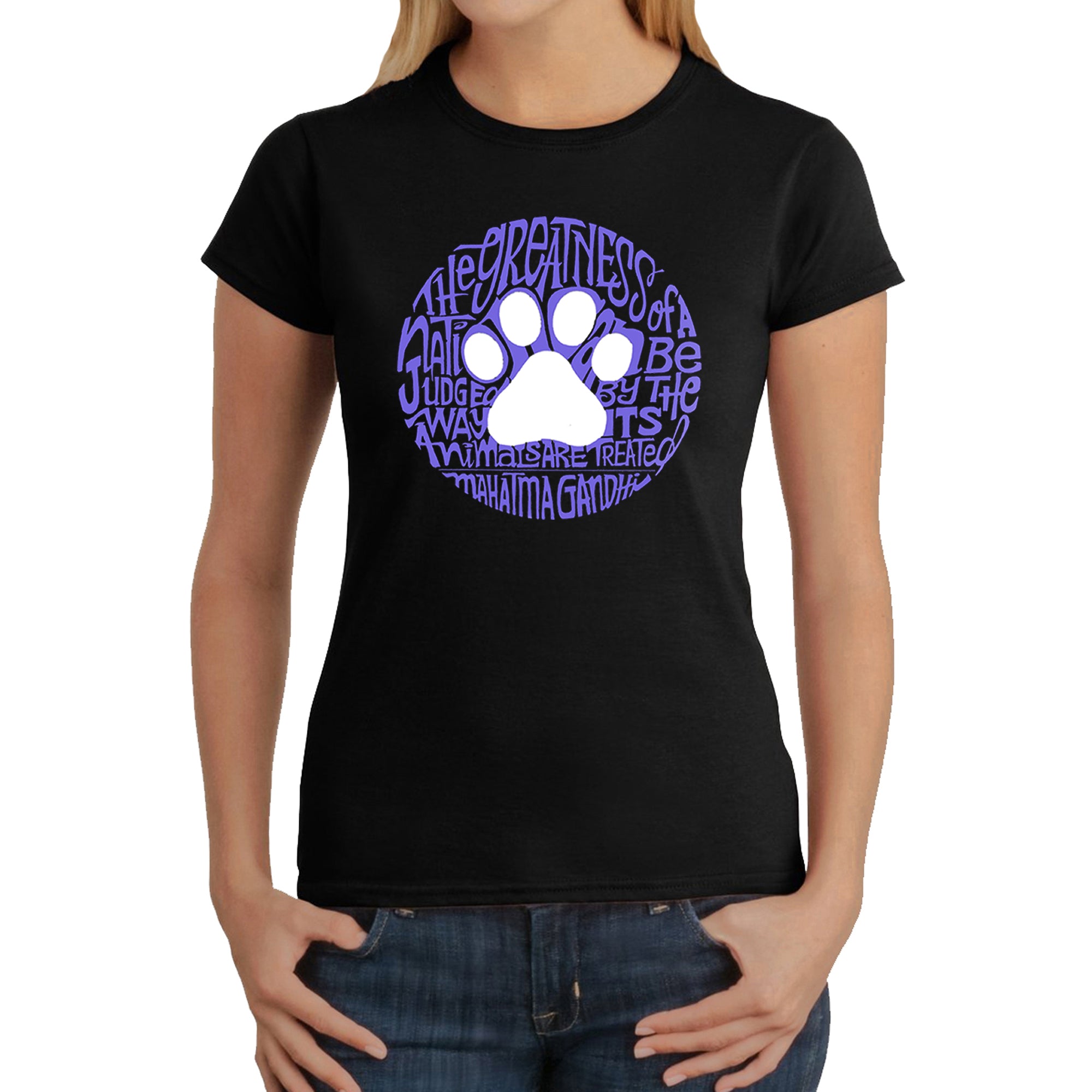 Gandhi's Quote on Animal Treatment  - Women's Word Art T-Shirt