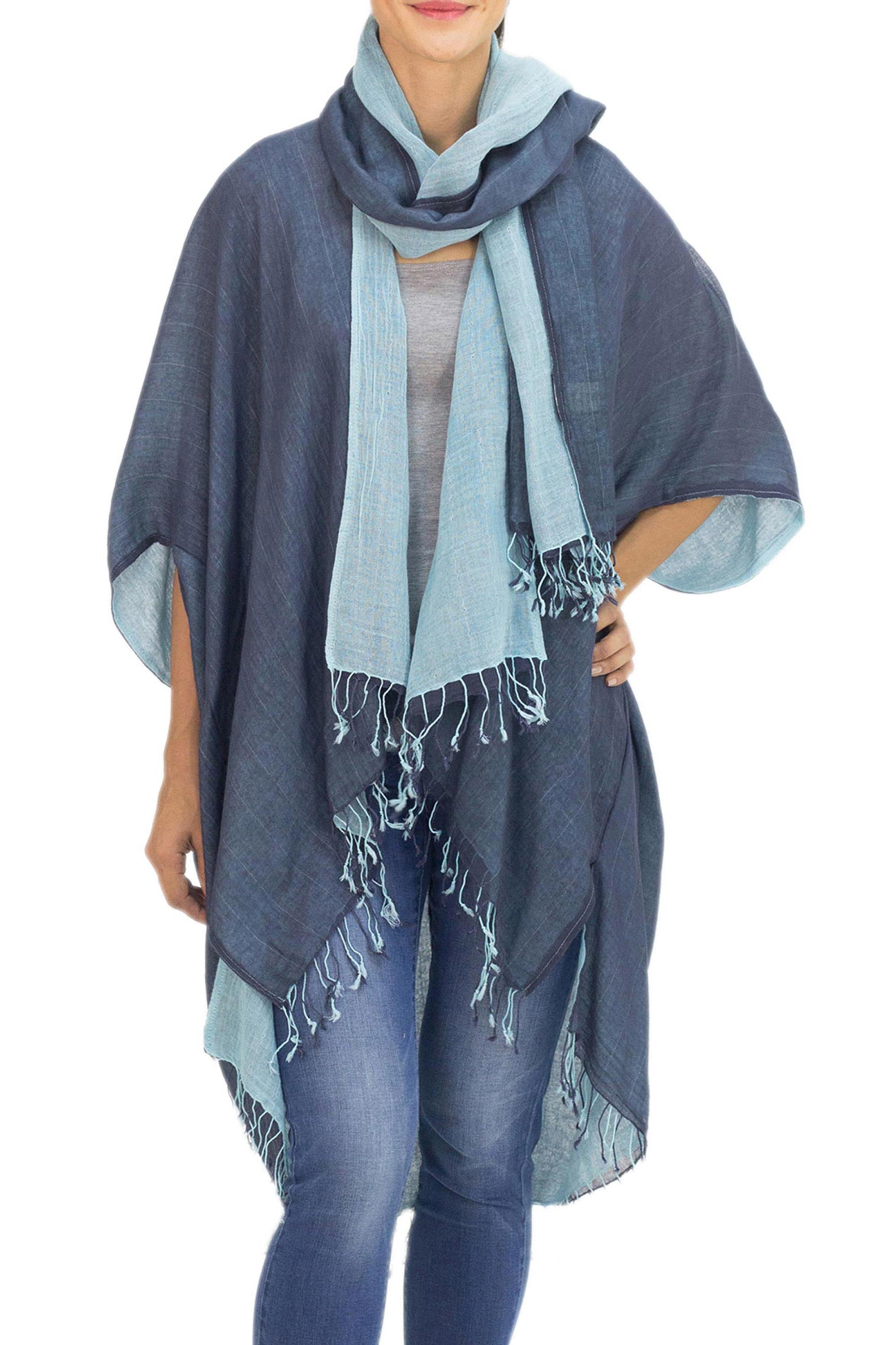 Blue Mystique 100% Cotton Blue Jacket and Scarf Set from Thailand