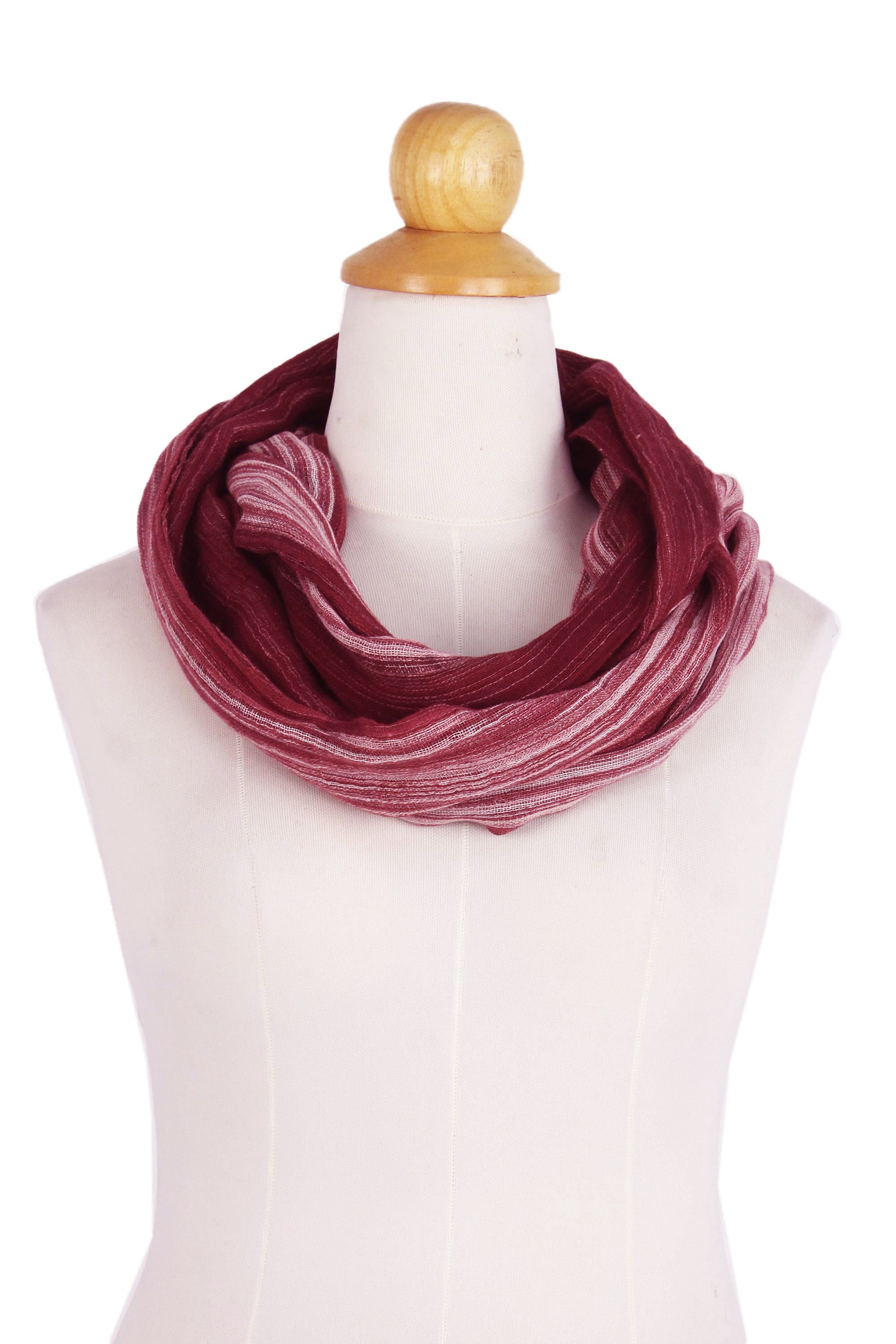 Burgundy Horizon Hand Woven 100% Cotton Infinity Scarf from Thailand