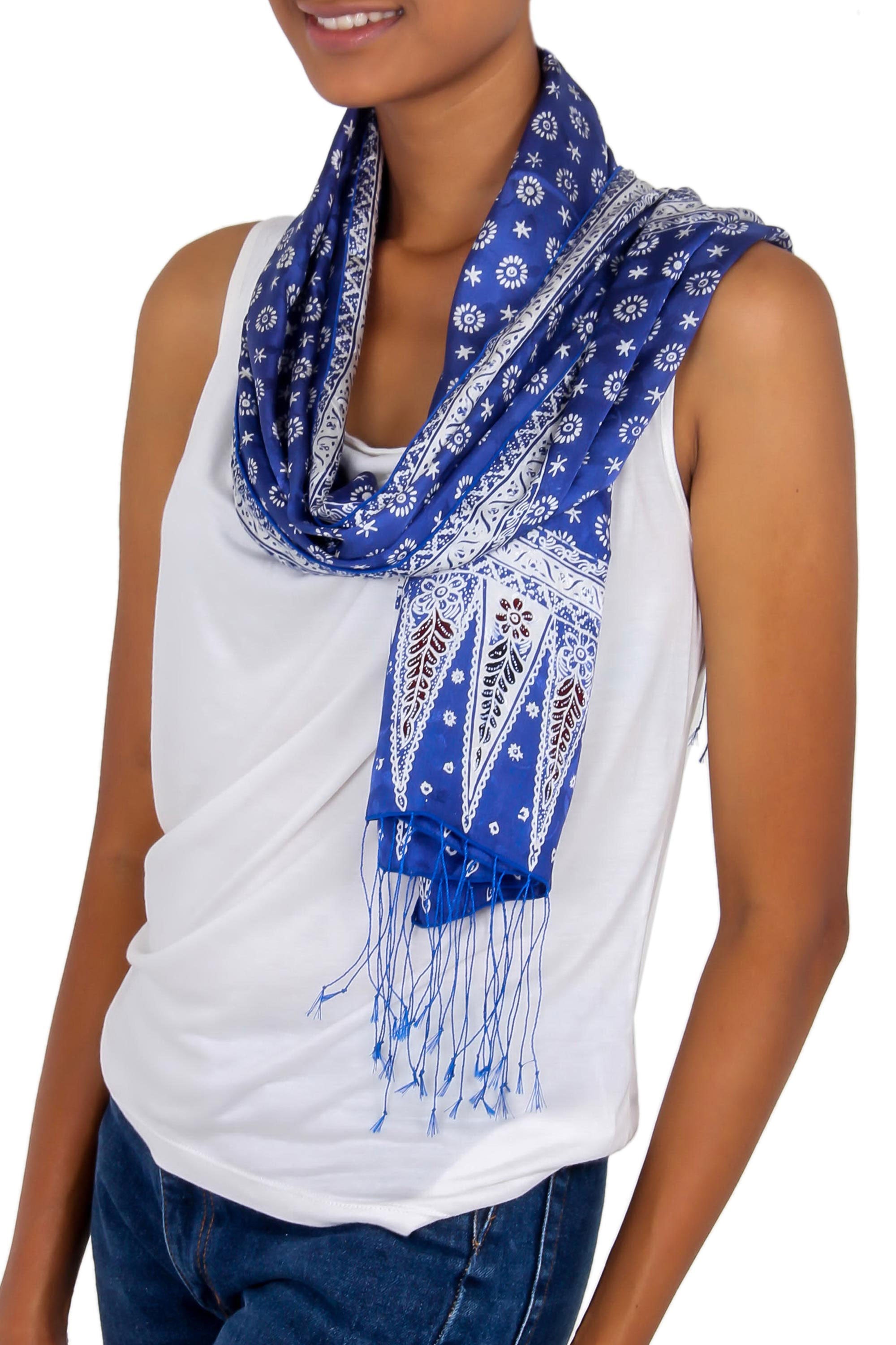 Awakening Blue Silk Batik Scarf